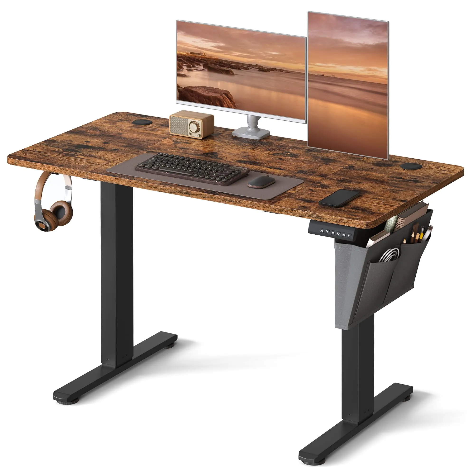 SONGMICS Scrivania Regolabile in Altezza Elettrica, 120 x 60 cm, Memoria 4 Altezze, Porta USB-C, Marrone Vintage LSD132K01 - immagine 1