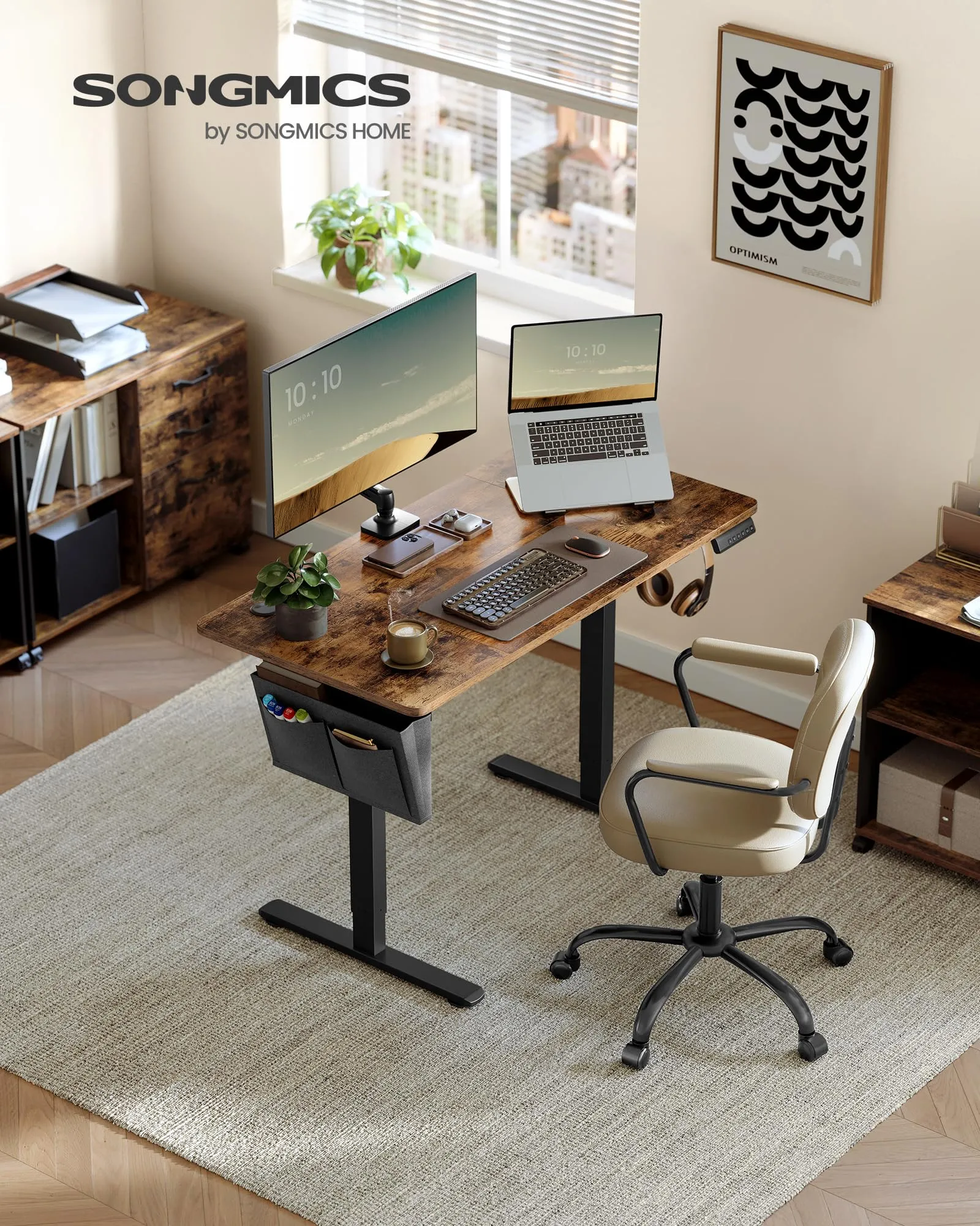 SONGMICS Scrivania Regolabile in Altezza Elettrica, 120 x 60 cm, Memoria 4 Altezze, Porta USB-C, Marrone Vintage LSD132K01 - immagine 4