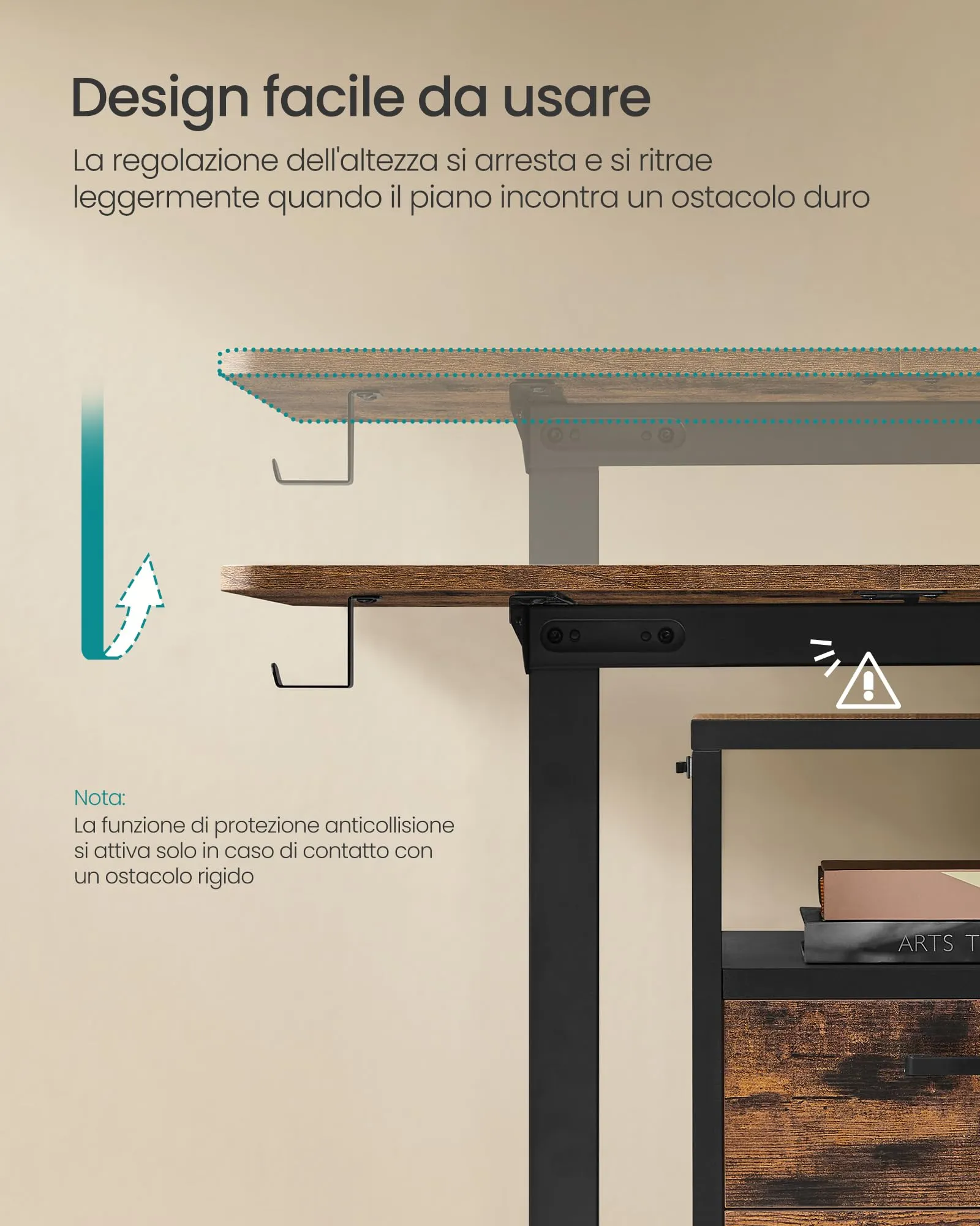 SONGMICS Scrivania Regolabile in Altezza Elettrica, 120 x 60 cm, Memoria 4 Altezze, Porta USB-C, Marrone Vintage LSD132K01 - immagine 7