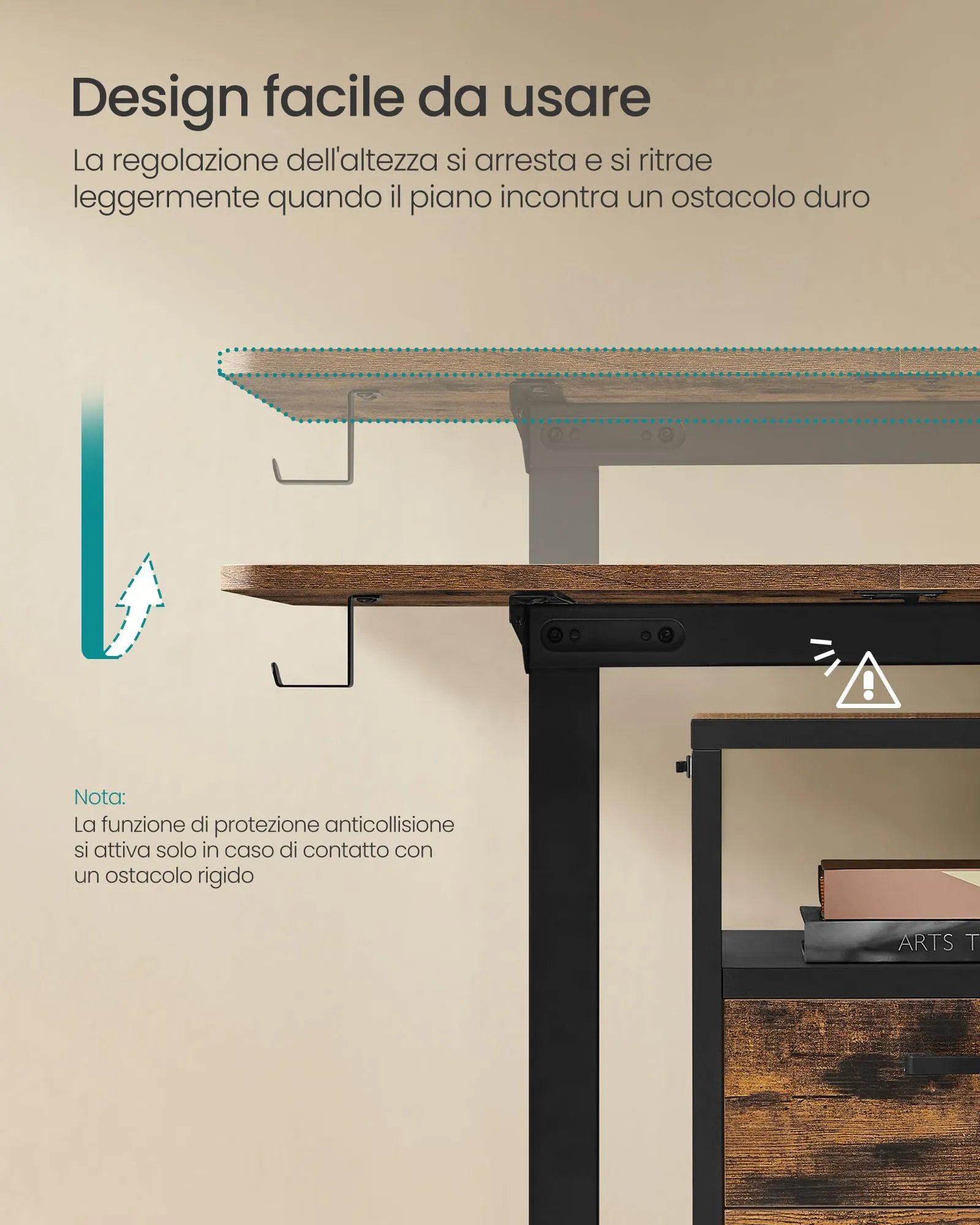 SONGMICS Scrivania Regolabile in Altezza Elettrica, 140 x 60 cm, Memoria 4 Altezze, Porta USB-C, Marrone Vintage LSD134K01 - immagine 6