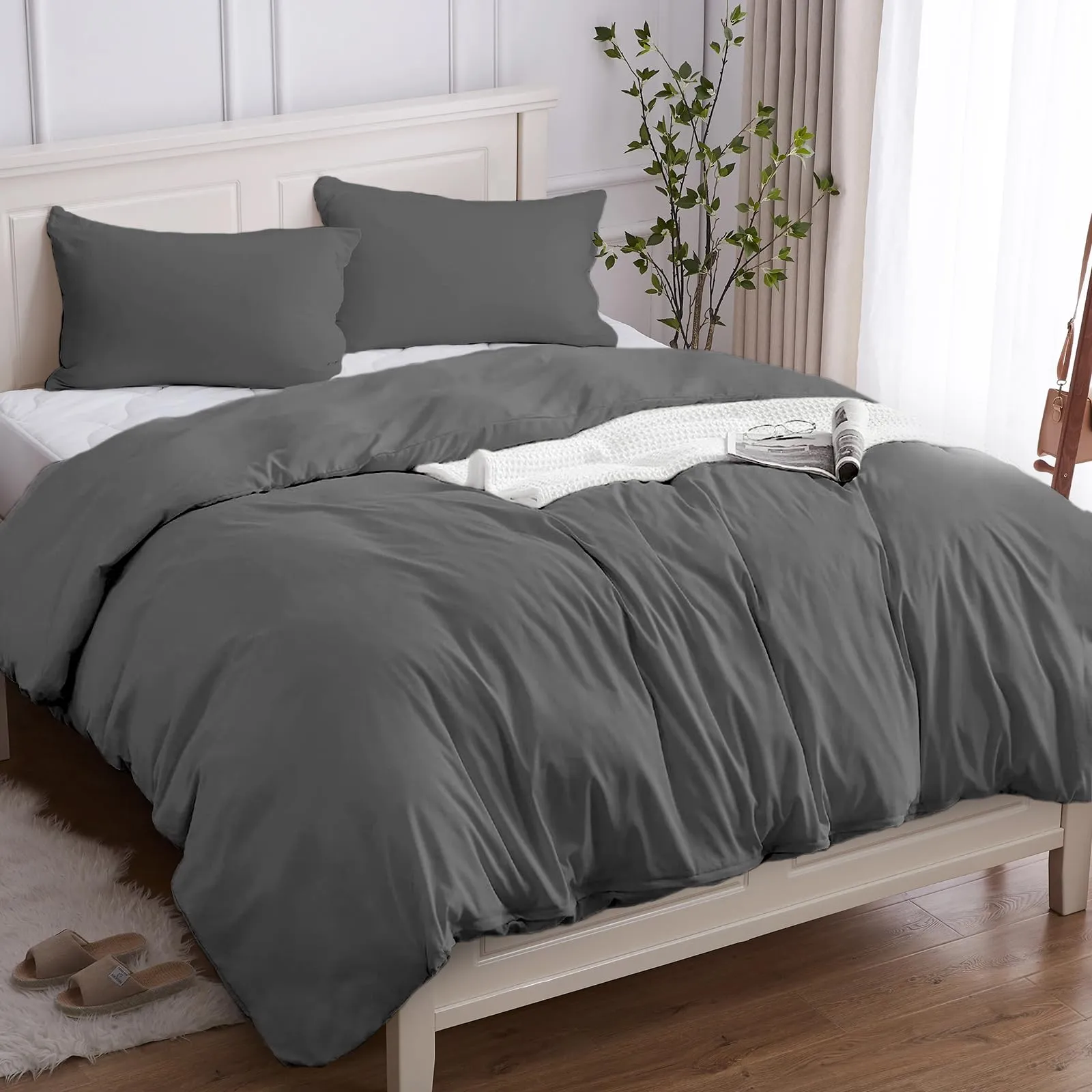 Cotopuro Set Copripiumino Matrimoniale 100% Cotone 240x220 con 2 Federe 50x80, Grigio Chiaro - immagine 1