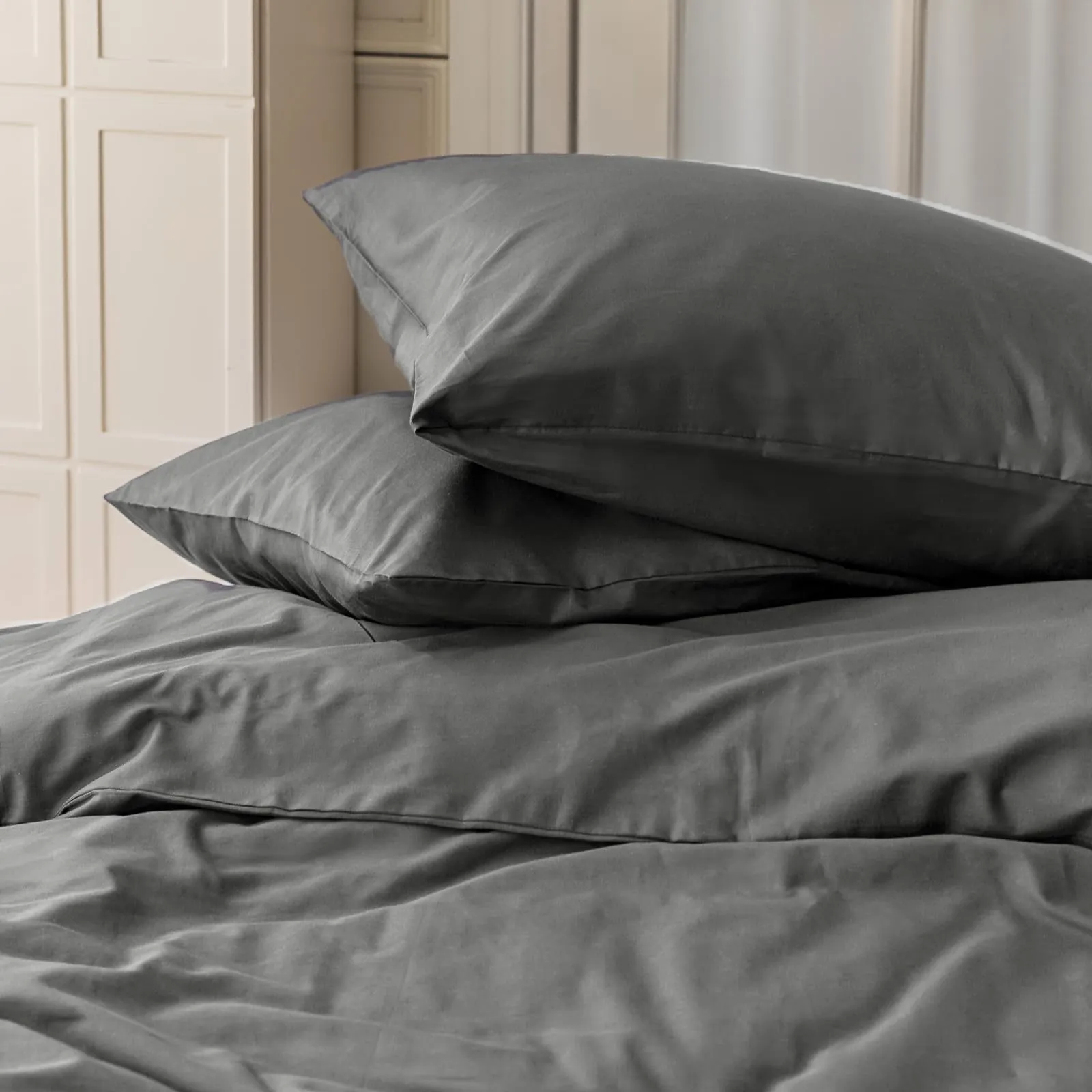 Cotopuro Set Copripiumino Matrimoniale 100% Cotone 240x220 con 2 Federe 50x80, Grigio Chiaro - immagine 3