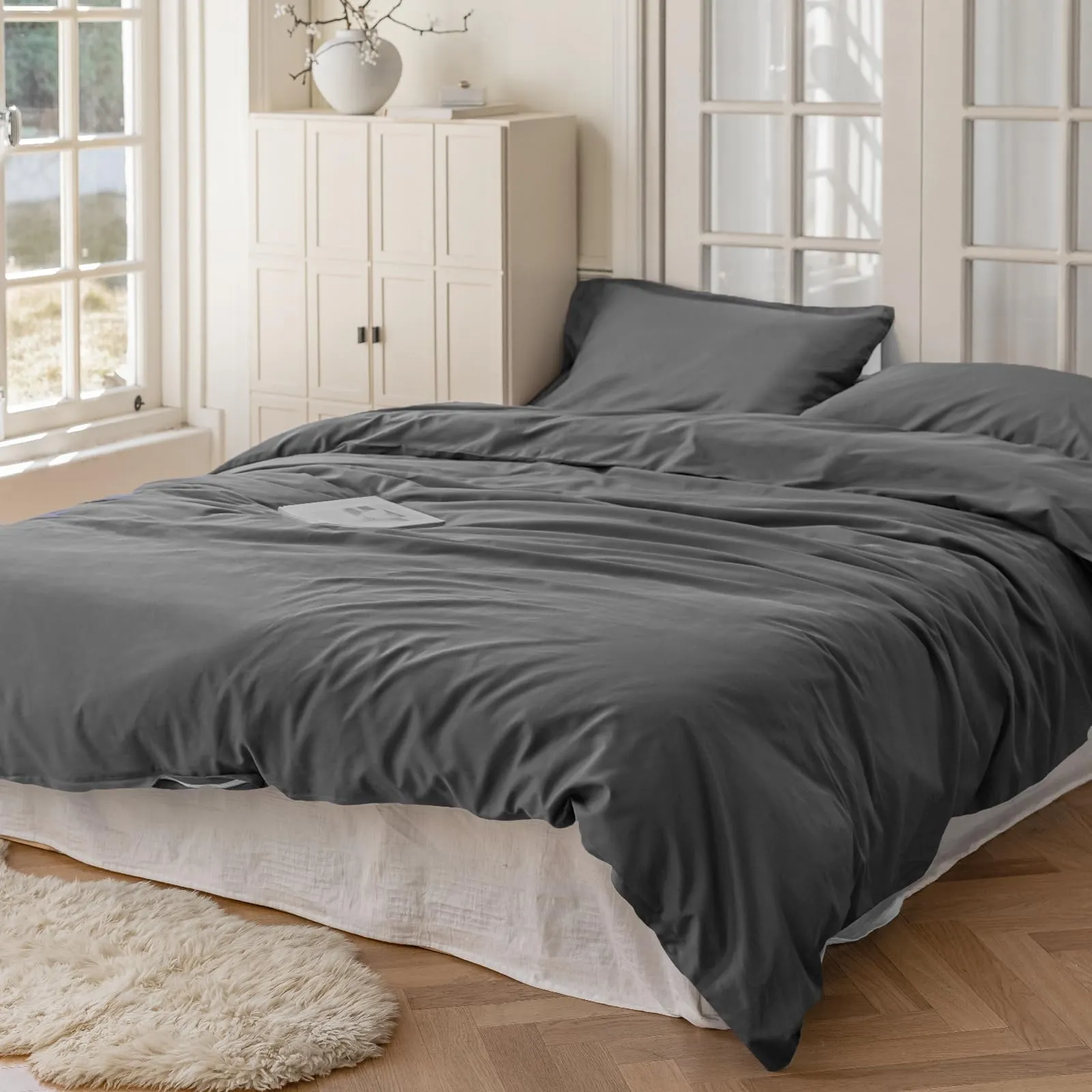 Cotopuro Set Copripiumino Matrimoniale 100% Cotone 240x220 con 2 Federe 50x80, Grigio Chiaro - immagine 8