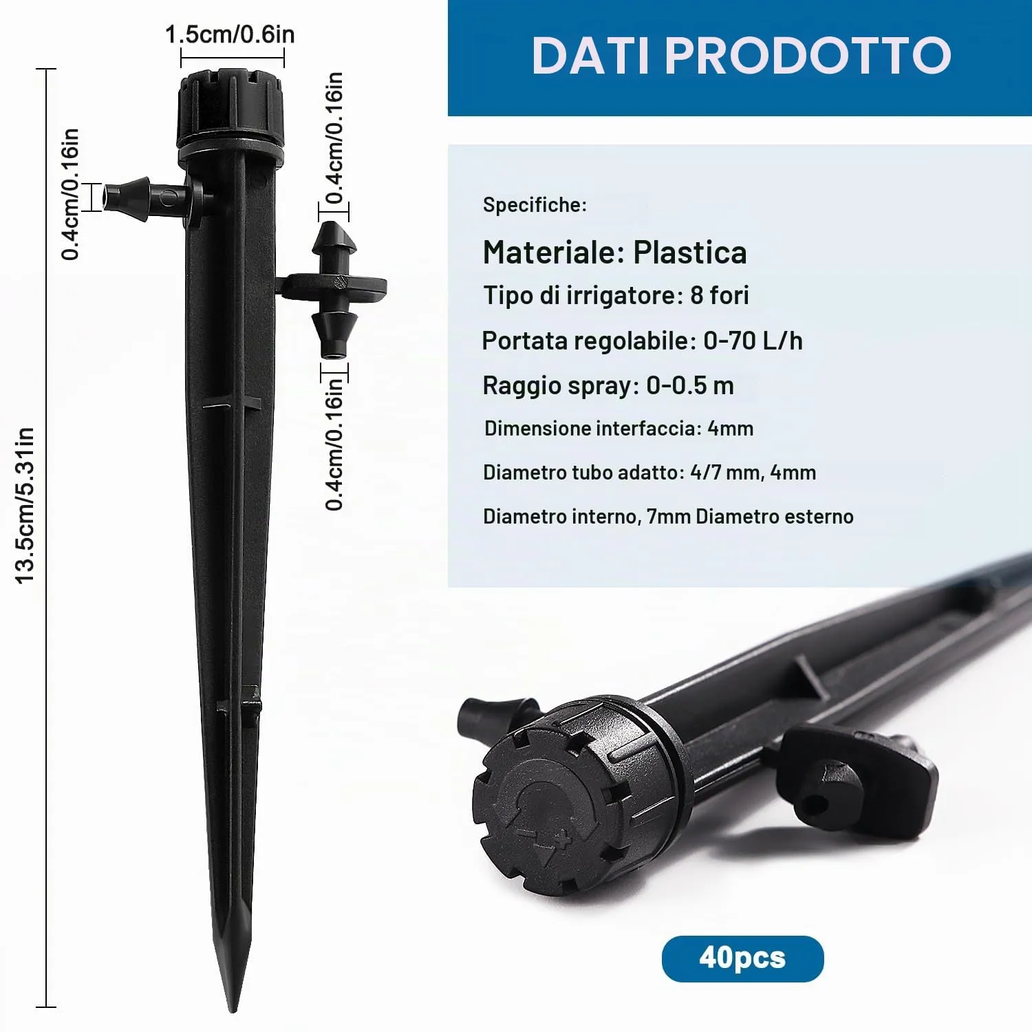 VooGenzek Gocciolatori di Irrigazione Regolabili a 8 Fori, 40 Pezzi, per Tubo 4/7 mm, Nero - immagine 2