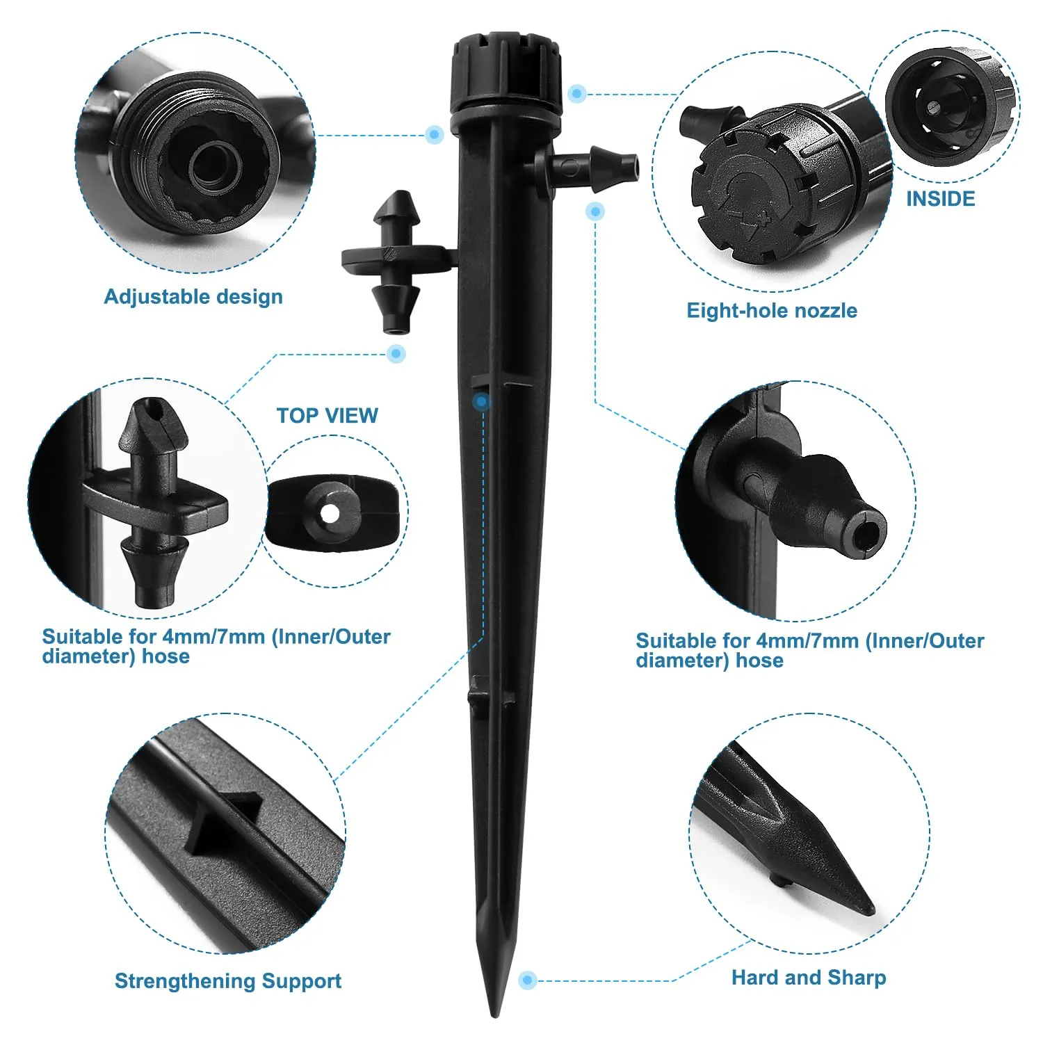 VooGenzek Gocciolatori di Irrigazione Regolabili a 8 Fori, 40 Pezzi, per Tubo 4/7 mm, Nero - immagine 4