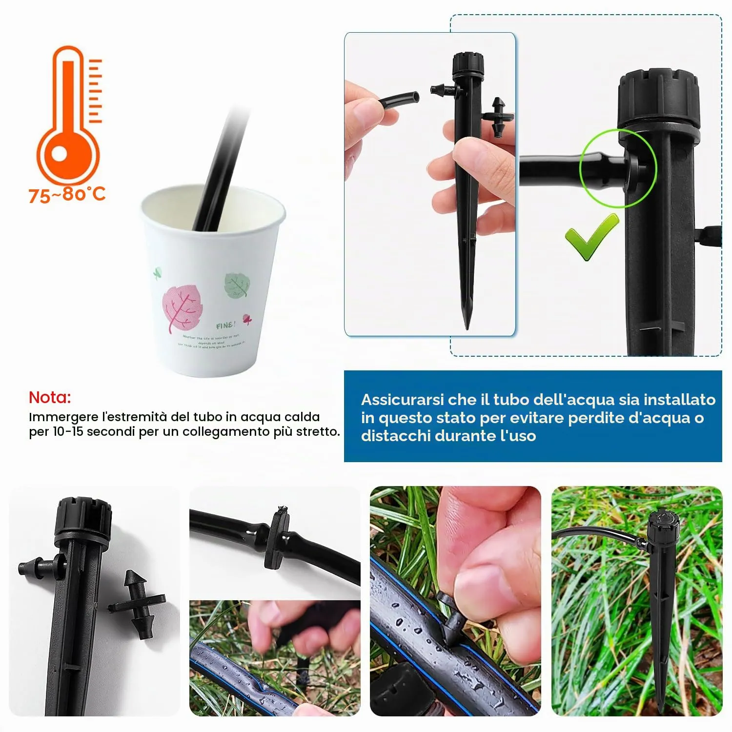 VooGenzek Gocciolatori di Irrigazione Regolabili a 8 Fori, 40 Pezzi, per Tubo 4/7 mm, Nero - immagine 5
