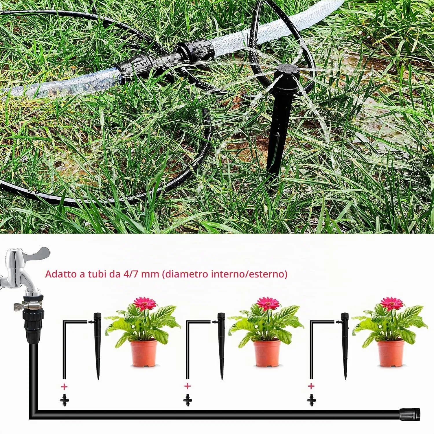 VooGenzek Gocciolatori di Irrigazione Regolabili a 8 Fori, 40 Pezzi, per Tubo 4/7 mm, Nero - immagine 6