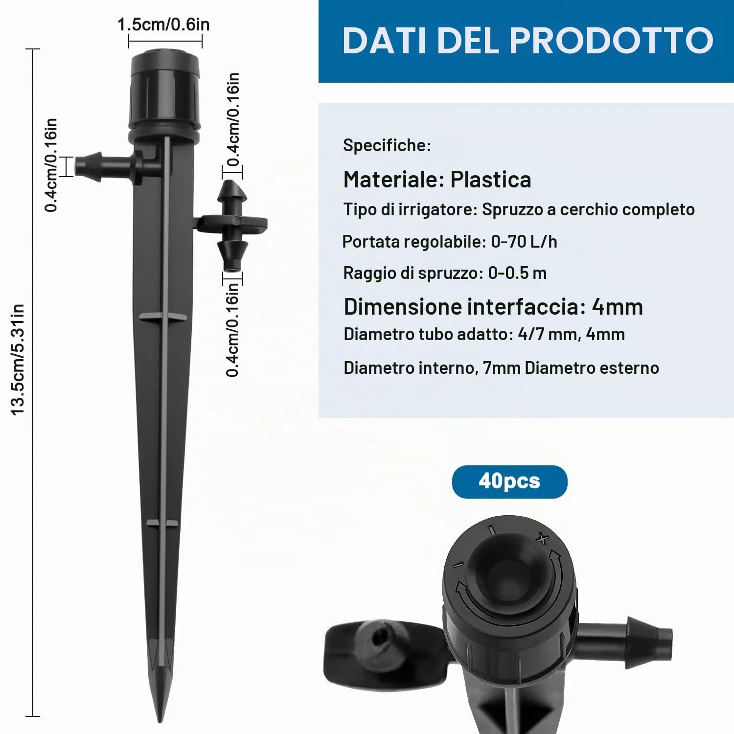 VooGenzek Gocciolatori di Irrigazione Regolabili 360 Gradi per Tubo 4/7 mm, 40 Pezzi, Nero - immagine 2