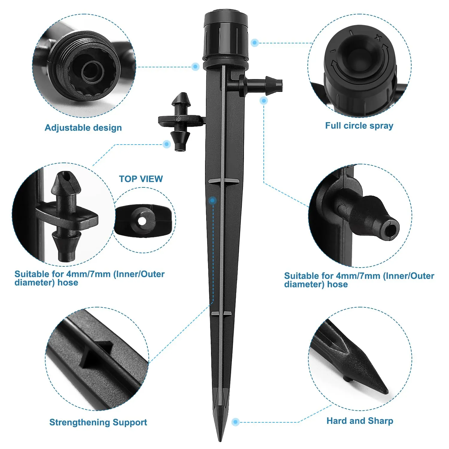 VooGenzek Gocciolatori di Irrigazione Regolabili 360 Gradi per Tubo 4/7 mm, 40 Pezzi, Nero - immagine 4
