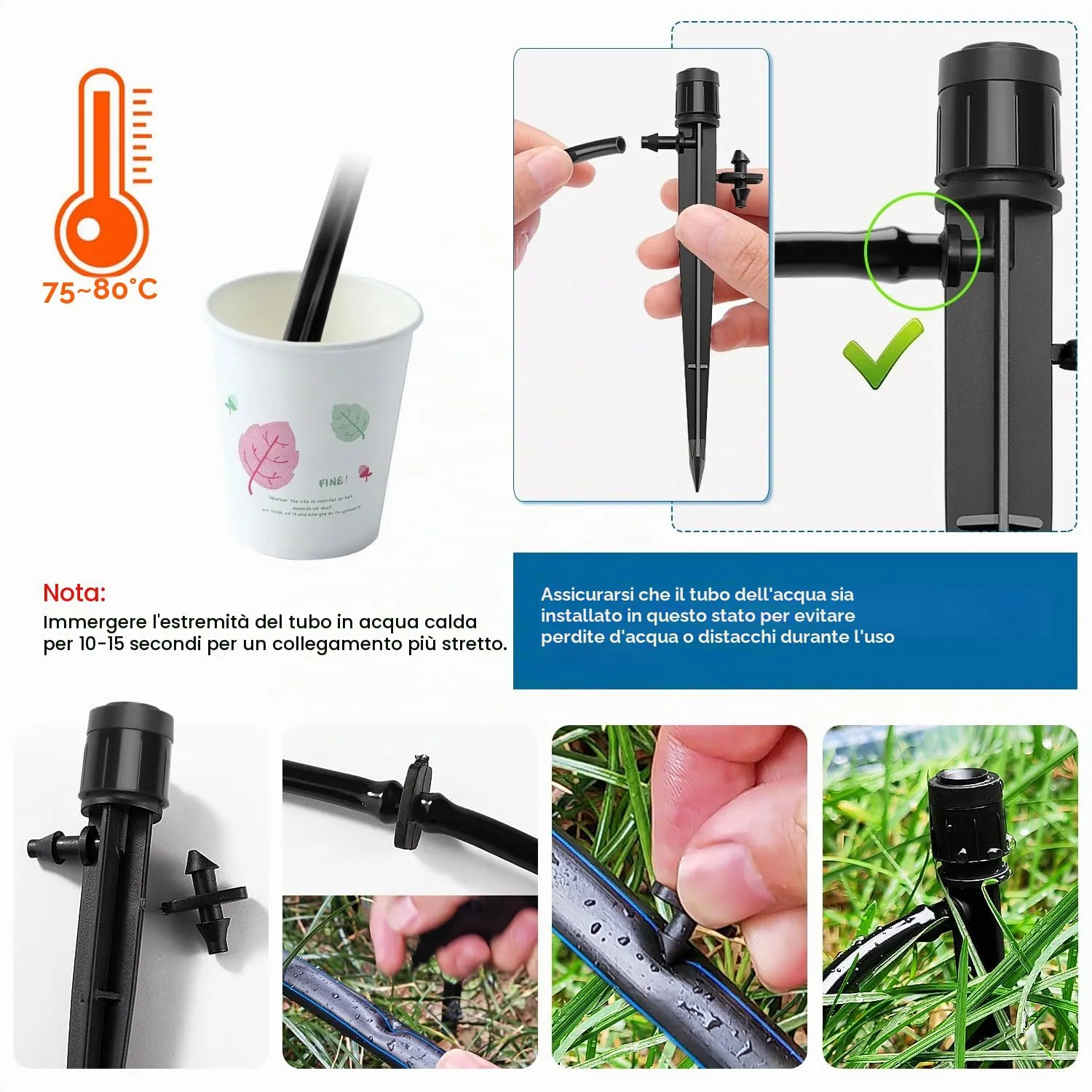 VooGenzek Gocciolatori di Irrigazione Regolabili 360 Gradi per Tubo 4/7 mm, 40 Pezzi, Nero - immagine 5