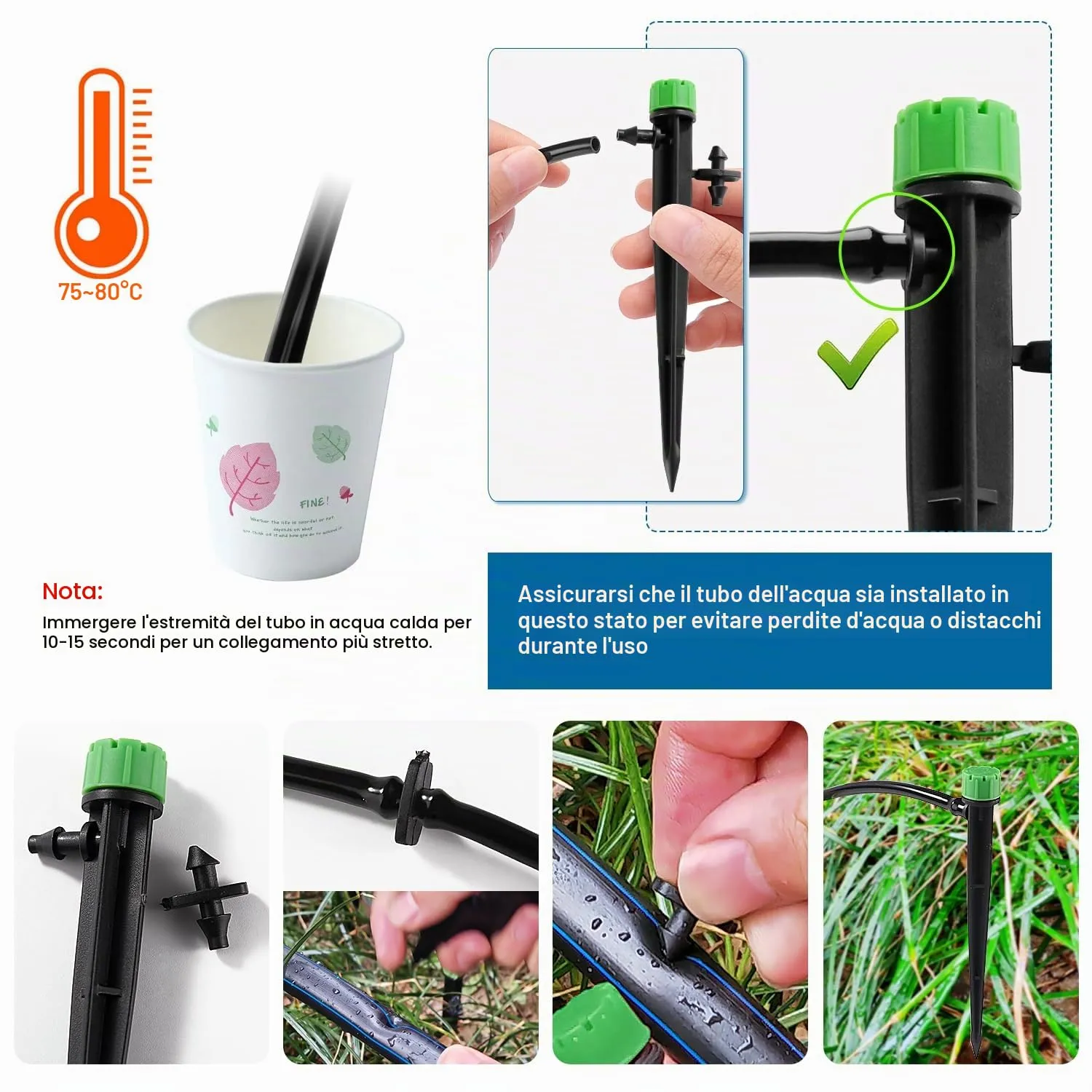VooGenzek Gocciolatori a Irrigazione Regolabili 8 Fori, 40 Pezzi per Tubo 4/7 mm, Verde - immagine 5