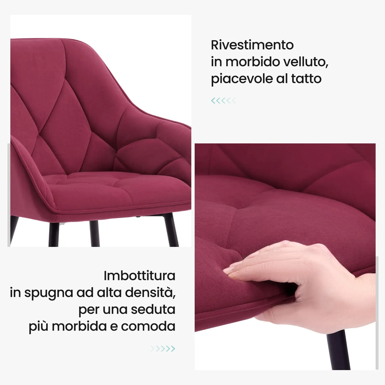 WOLTU Set di 6 Sedie da Pranzo con Braccioli e Schienale, Bordeaux, EZS02bd-6 - immagine 5