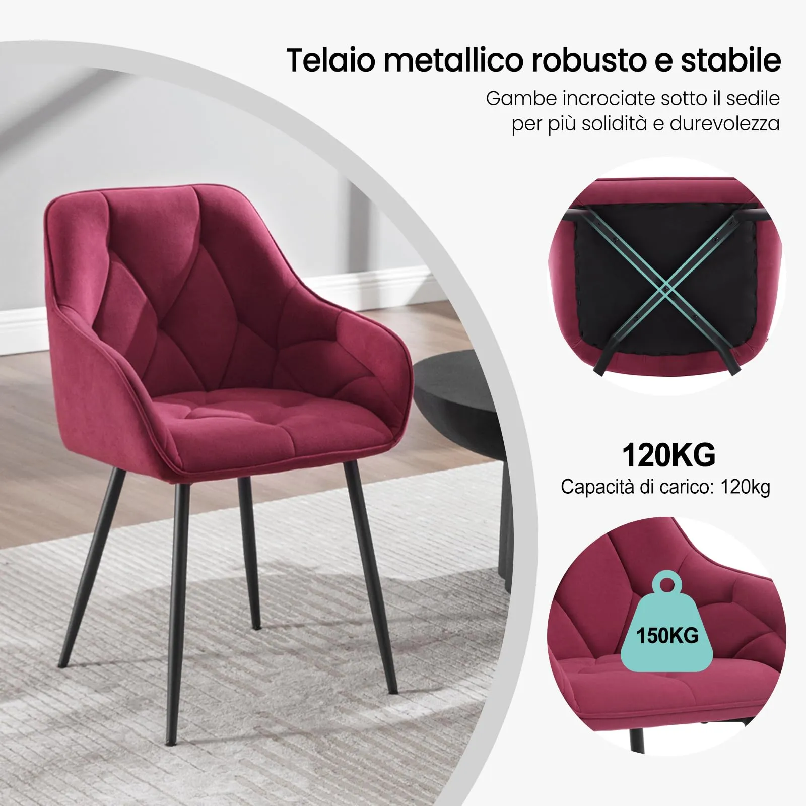 WOLTU Sedia da Pranzo con Braccioli e Schienale Poltrona da Salotto EZS02bd-1 Bordeaux - immagine 7