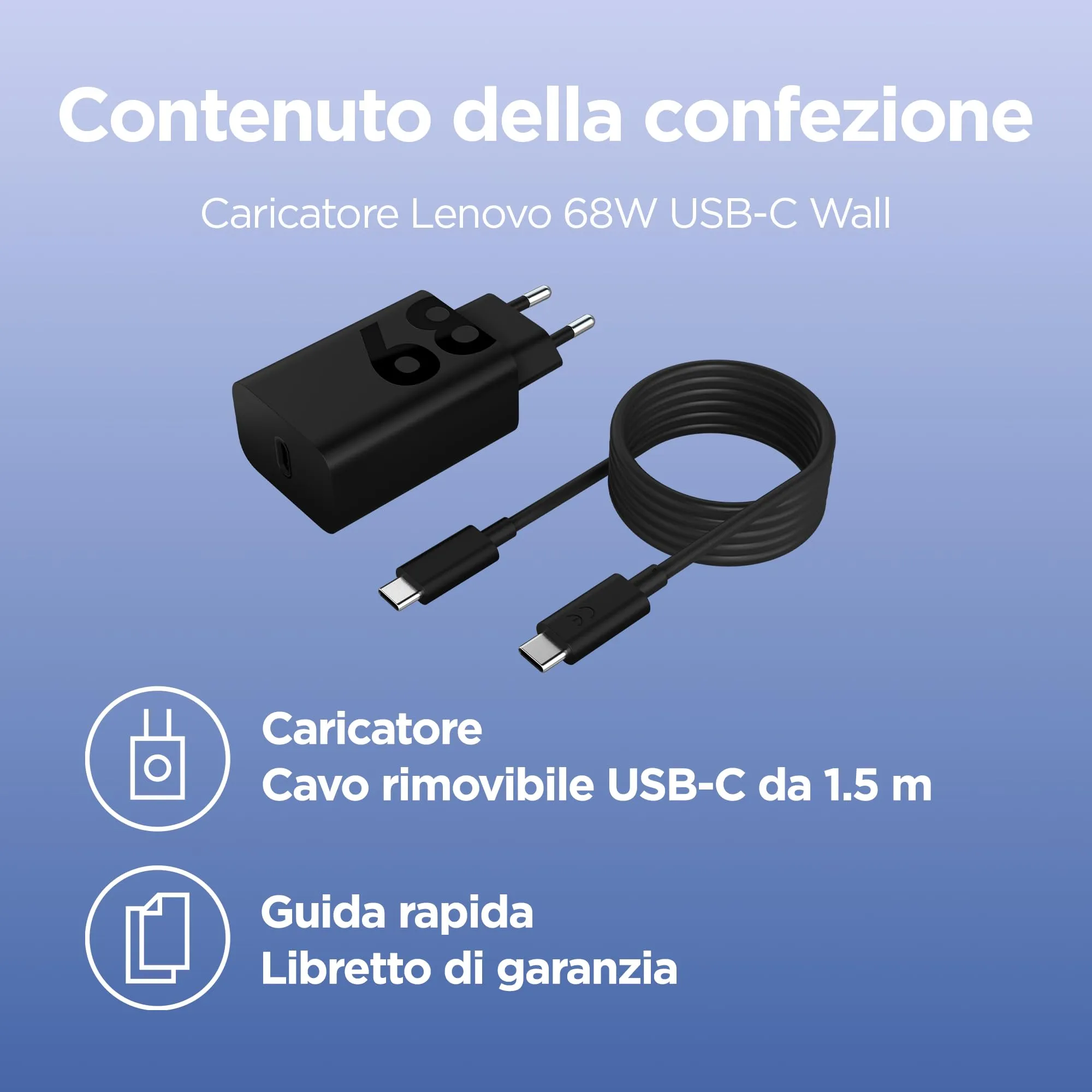 Lenovo 68W USB-C GaN Wall Charger with 1.5m 6A Cable - immagine 5