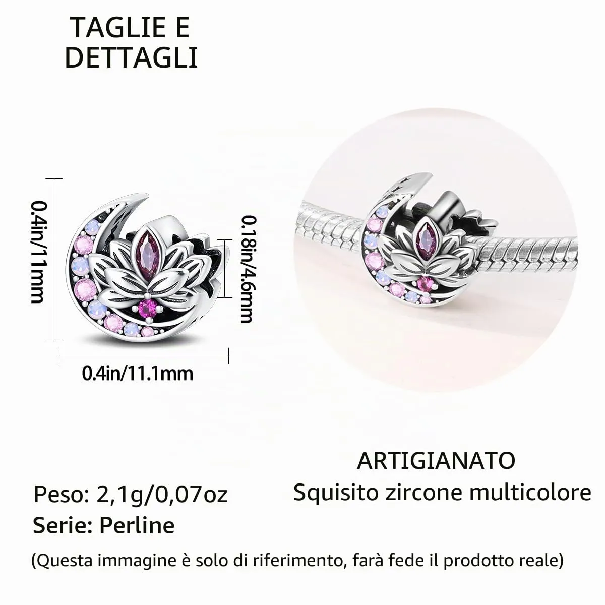 TINSLO Bead Charm in Argento Sterling 925 con Cubic Zirconia per Braccialetti e Collane Pandora e Europei - immagine 5