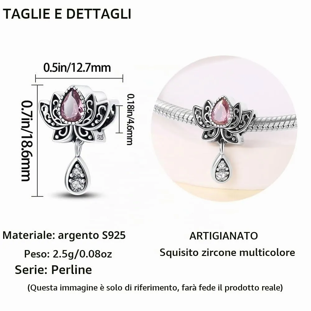 TINSLO Bead Charm in Argento Sterling 925 con Cubic Zirconia, Compatibile con Braccialetti e Collane Pandora e Europei - immagine 5