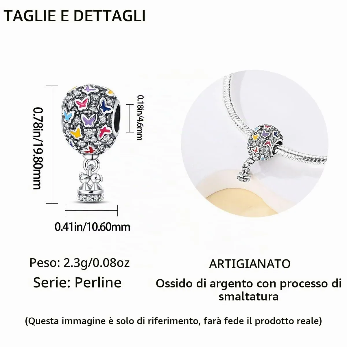 TINSLO Bead Charm in Argento Sterling 925 con Cubic Zirconia, Compatibile con Braccialetti e Collane Europee - immagine 5