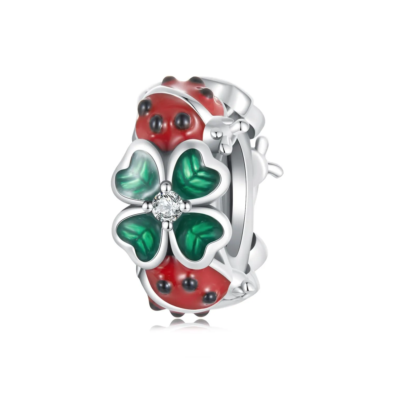 NINGAN Charms in argento sterling 925 con quadrifoglio e coccinella - immagine 1