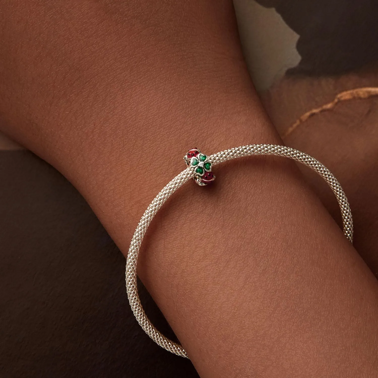 NINGAN Charms in argento sterling 925 con quadrifoglio e coccinella - immagine 3