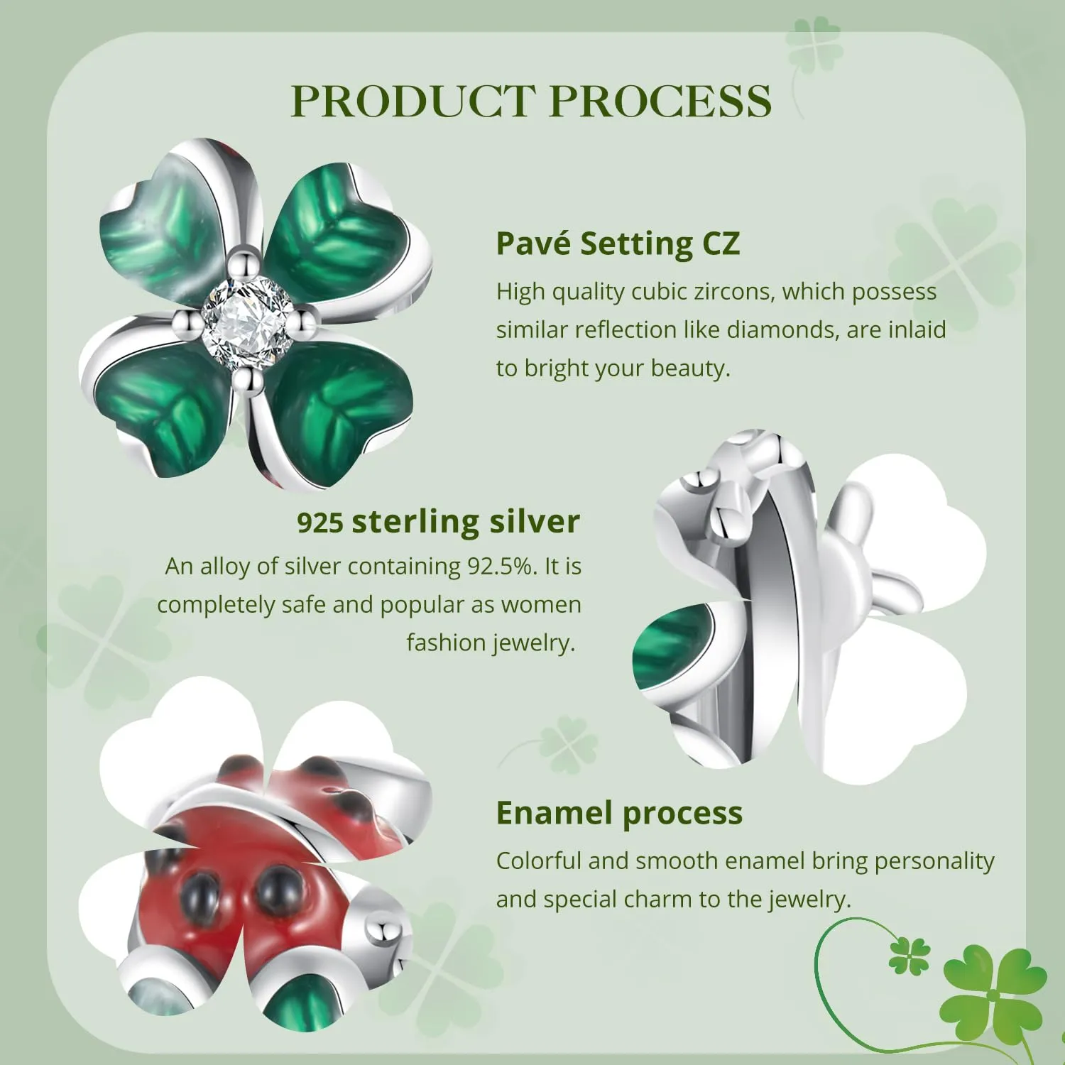 NINGAN Charms in argento sterling 925 con quadrifoglio e coccinella - immagine 6