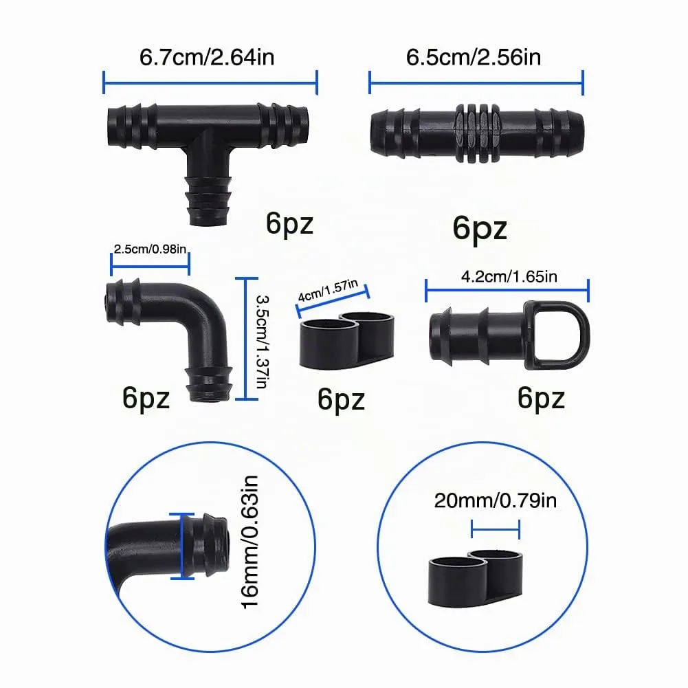 VooGenzek Connettori per Tubi 16mm Impianto di Irrigazione a Goccia, Kit 30 Pezzi con Valvola di Intercettazione, Tee, Gomiti, Accoppiamento, Chiusura Terminale e Tappi - immagine 2