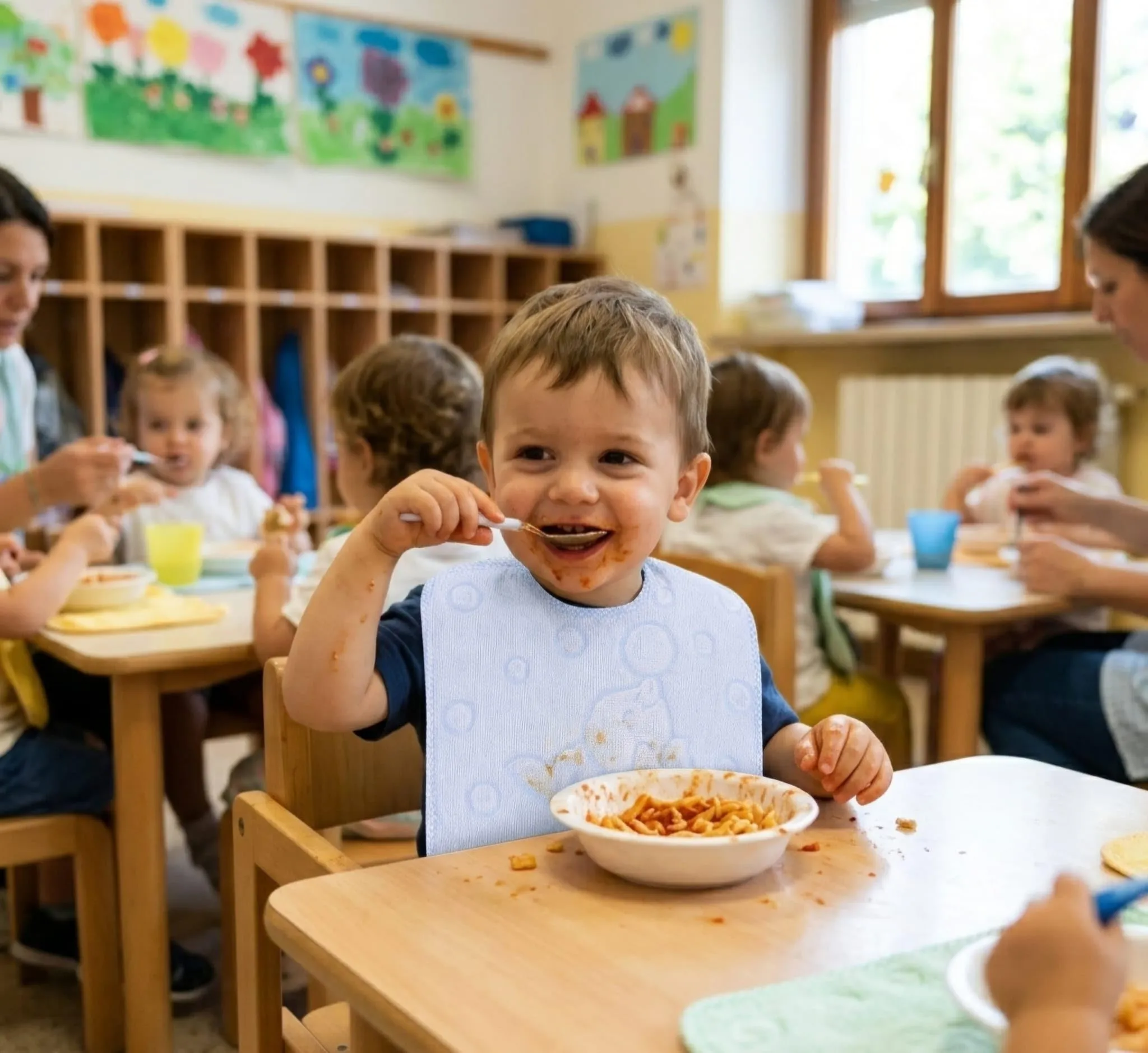 EMMEBi Bavaglini Asilo in Spugna di Cotone per Bambini, Azzurro Elastico - immagine 3