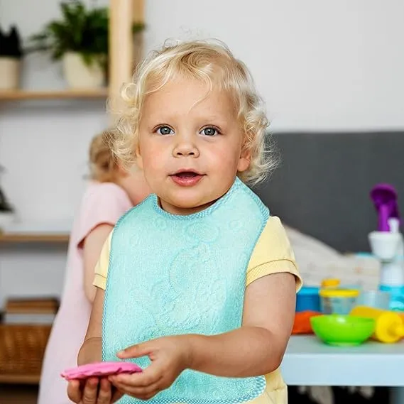 EMMEBi Bavaglini Asilo in Spugna di Cotone per Bambini, Azzurro Elastico - immagine 6