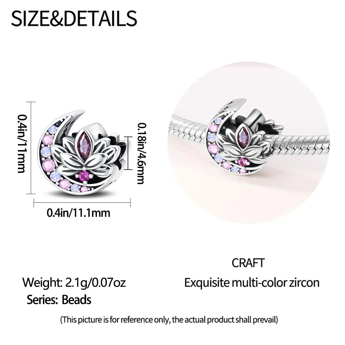 Pandach Bead Charm in Argento Sterling 925 con Cubic Zirconia per Braccialetti e Collane Pandora e Europei - immagine 5