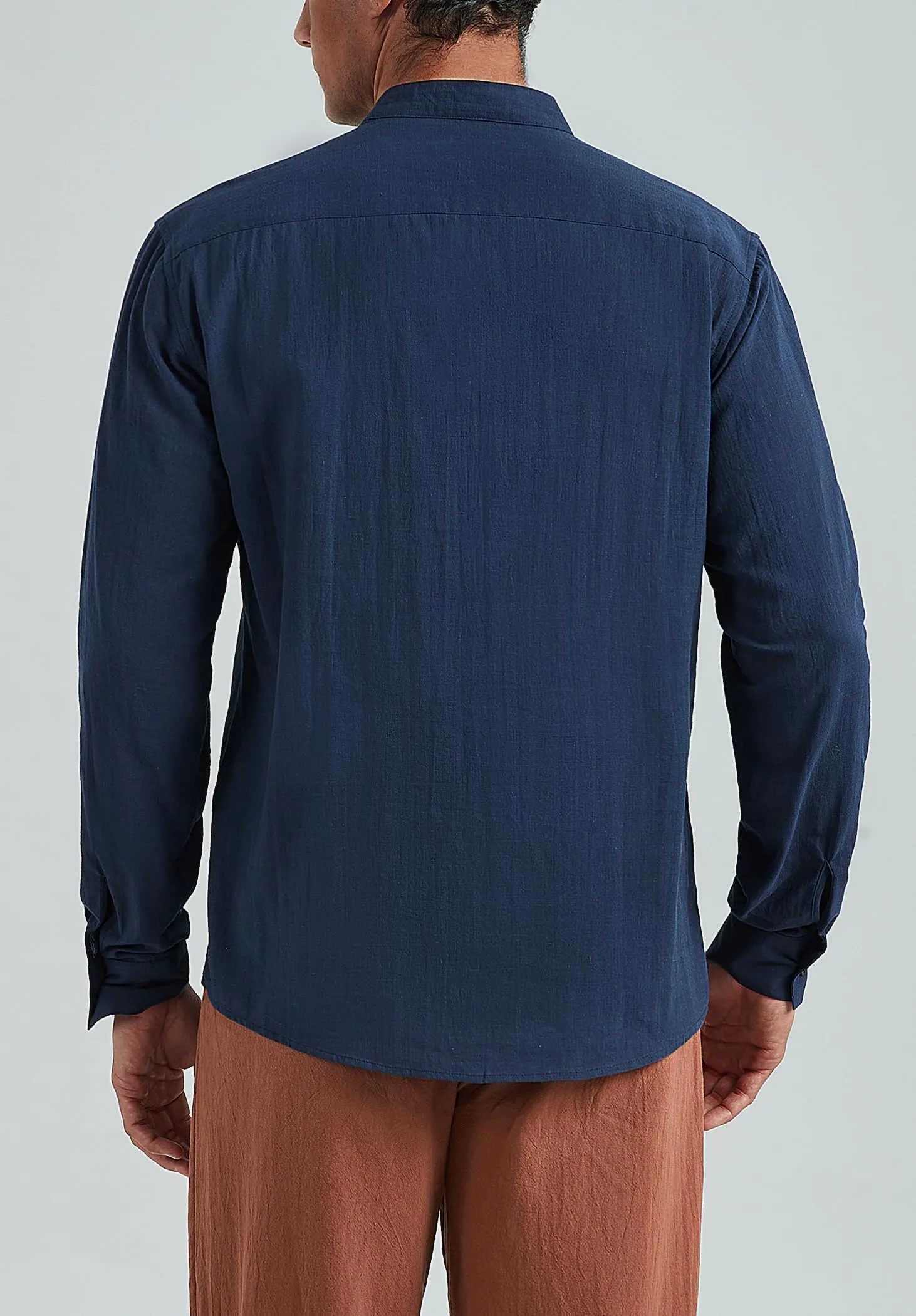 Enlision Camicia da Uomo in Cotone e Lino, Stile Pirata Rinascimentale Medievale con Lacci, Henley Manica Lunga, Blu Navy, 3XL - immagine 4