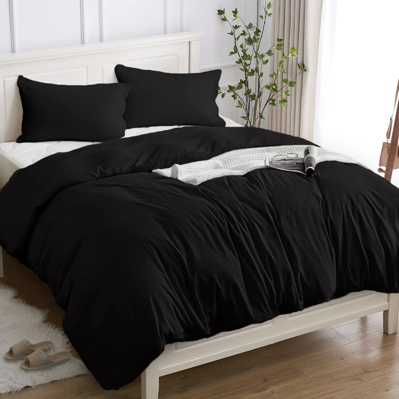 Cotopuro Set Copripiumino Singolo 100% Cotone 135/140x200 con 1 Federa 50x80 - Nero - immagine 1