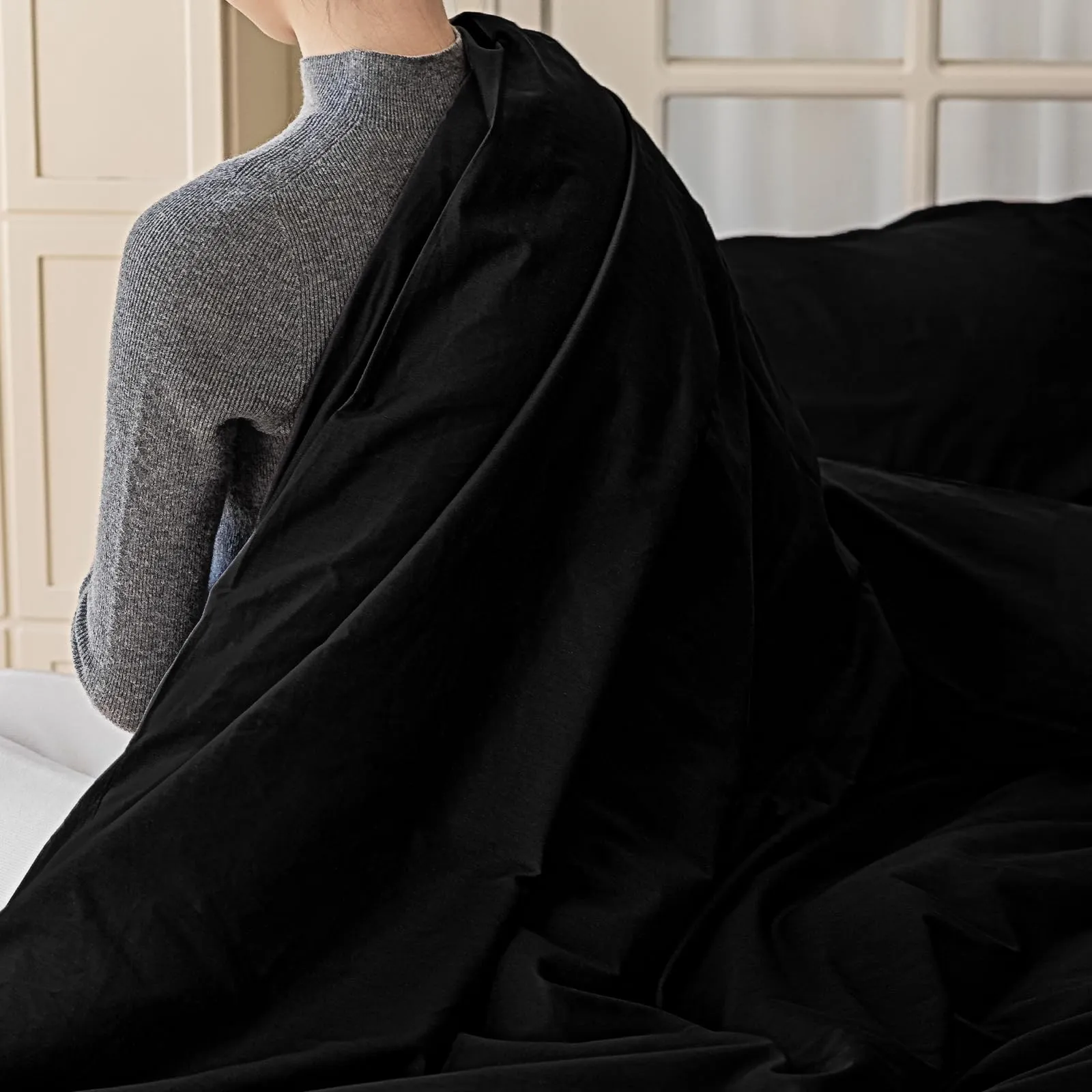 Cotopuro Set Copripiumino Singolo 100% Cotone 135/140x200 con 1 Federa 50x80 - Nero - immagine 5