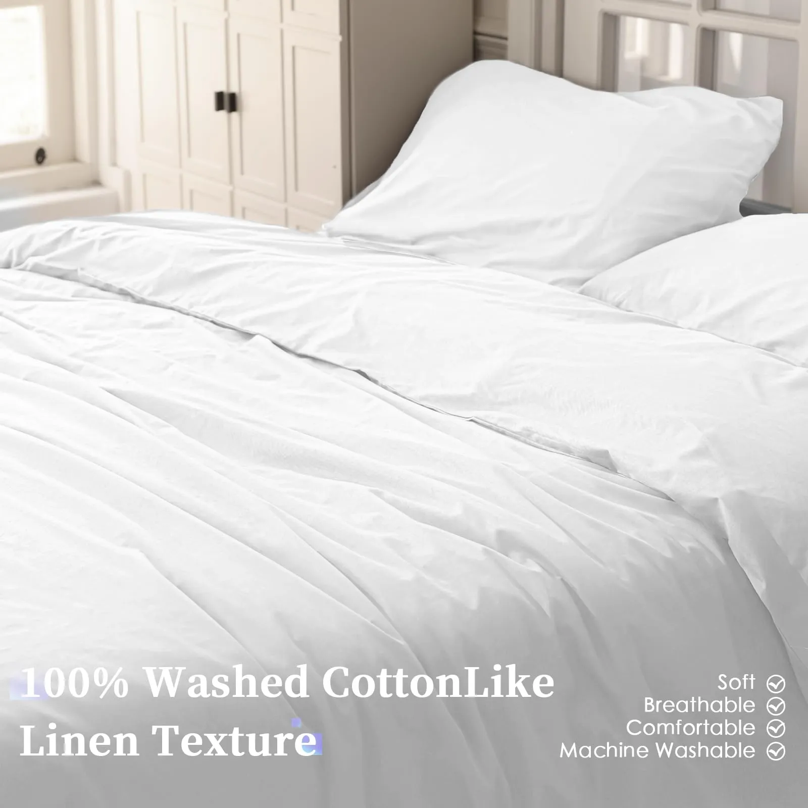 Cotopuro Set Copripiumino Matrimoniale 100% Cotone 240x220 con 2 Federe 50x80, Bianco - immagine 2