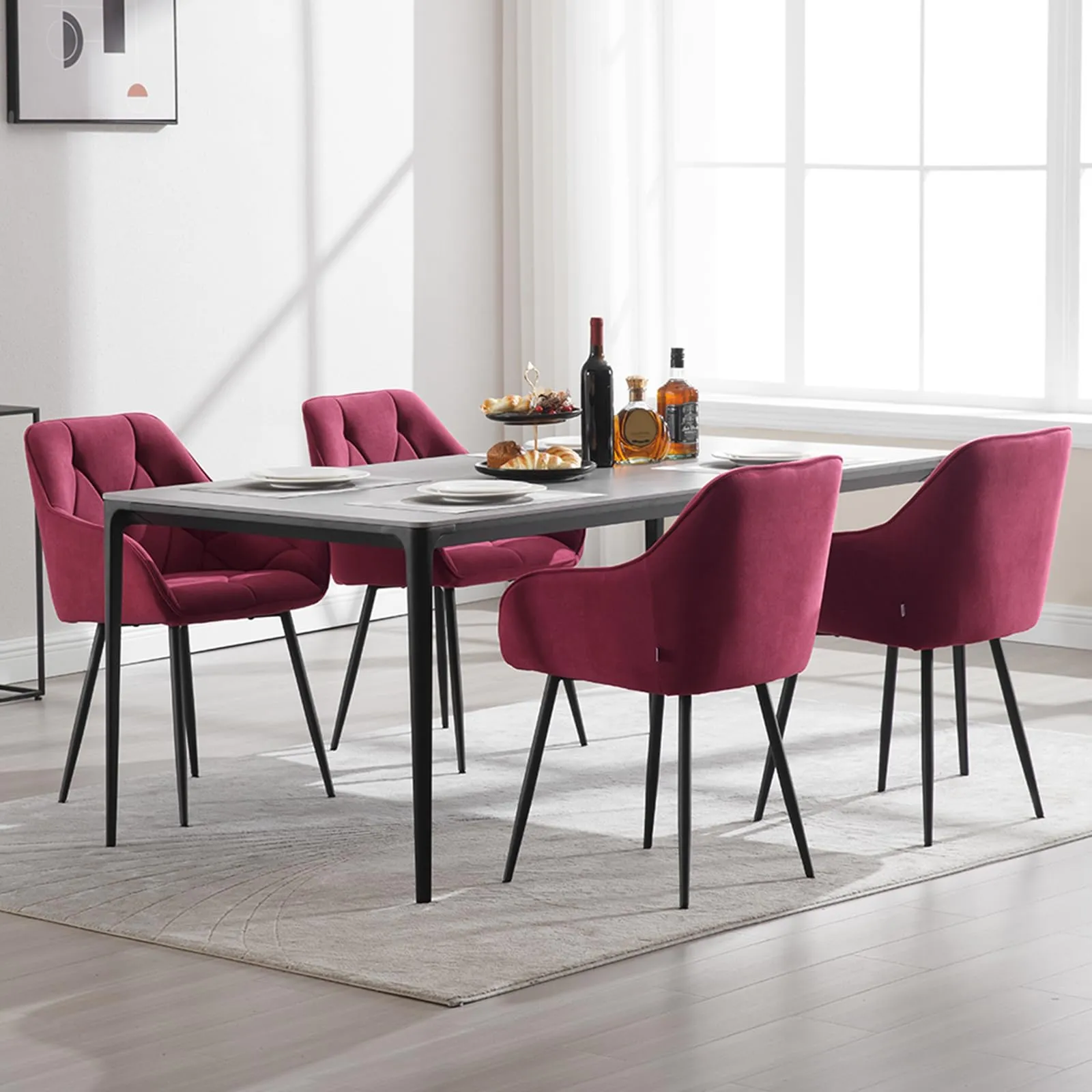 WOLTU Set di 2 Sedie da Pranzo con Braccioli e Schienale, Bordeaux - immagine 2