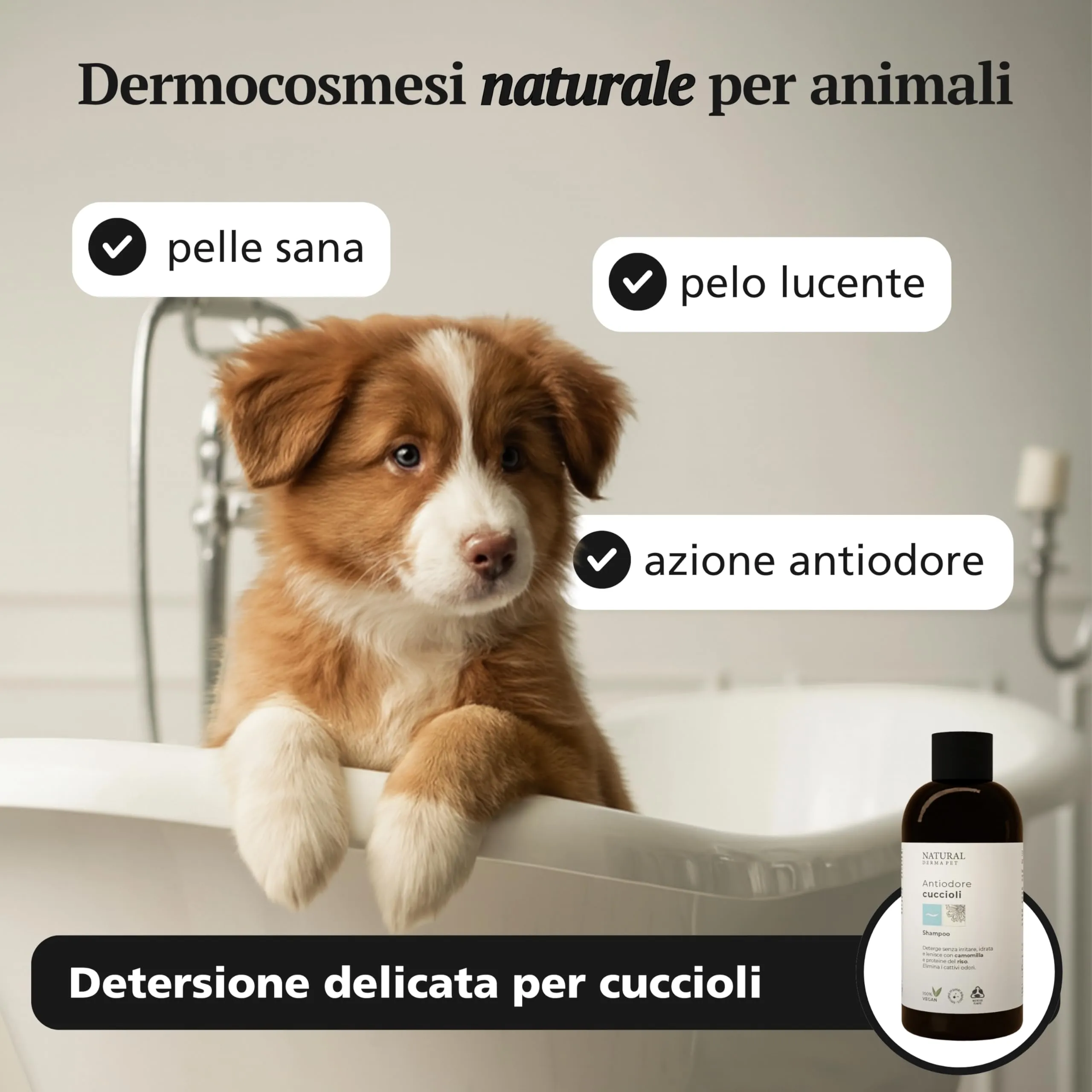 Natural Derma Pet Shampoo per Cani Cuccioli Antiodore Delicato, 200 ml - immagine 2