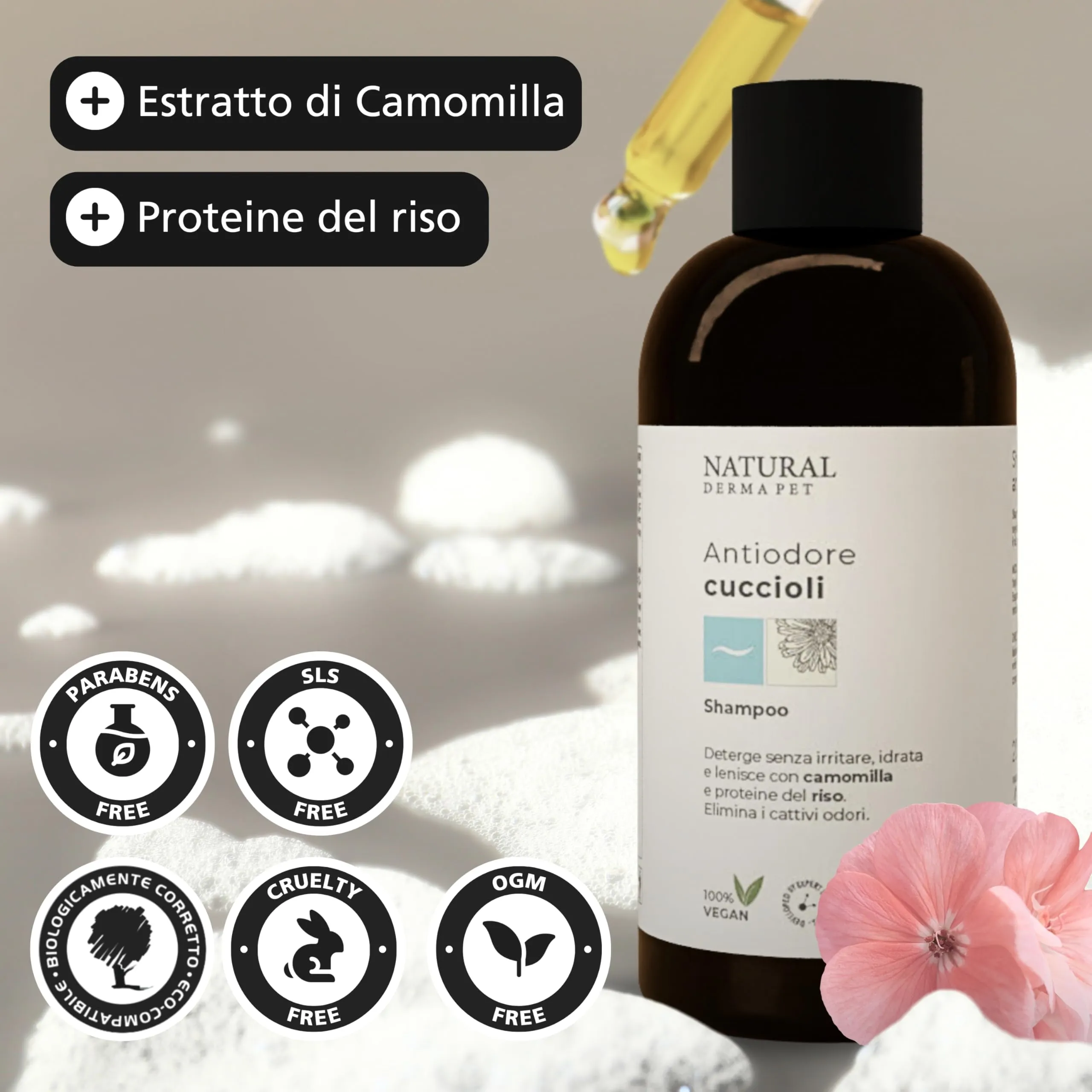 Natural Derma Pet Shampoo per Cani Cuccioli Antiodore Delicato, 200 ml - immagine 3