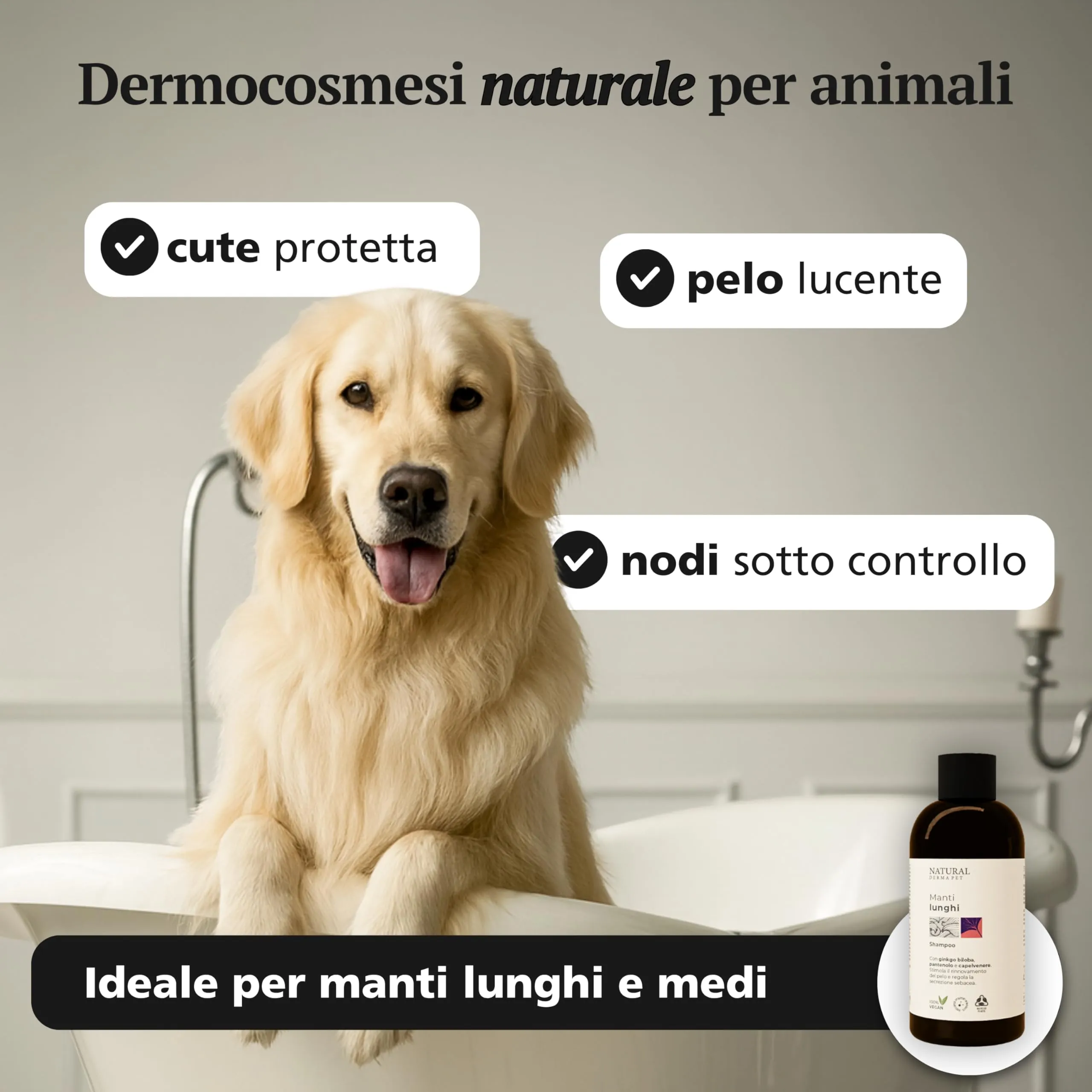 Natural Derma Pet Shampoo per Cani Pelo Lungo Districante, 200 ml - immagine 2