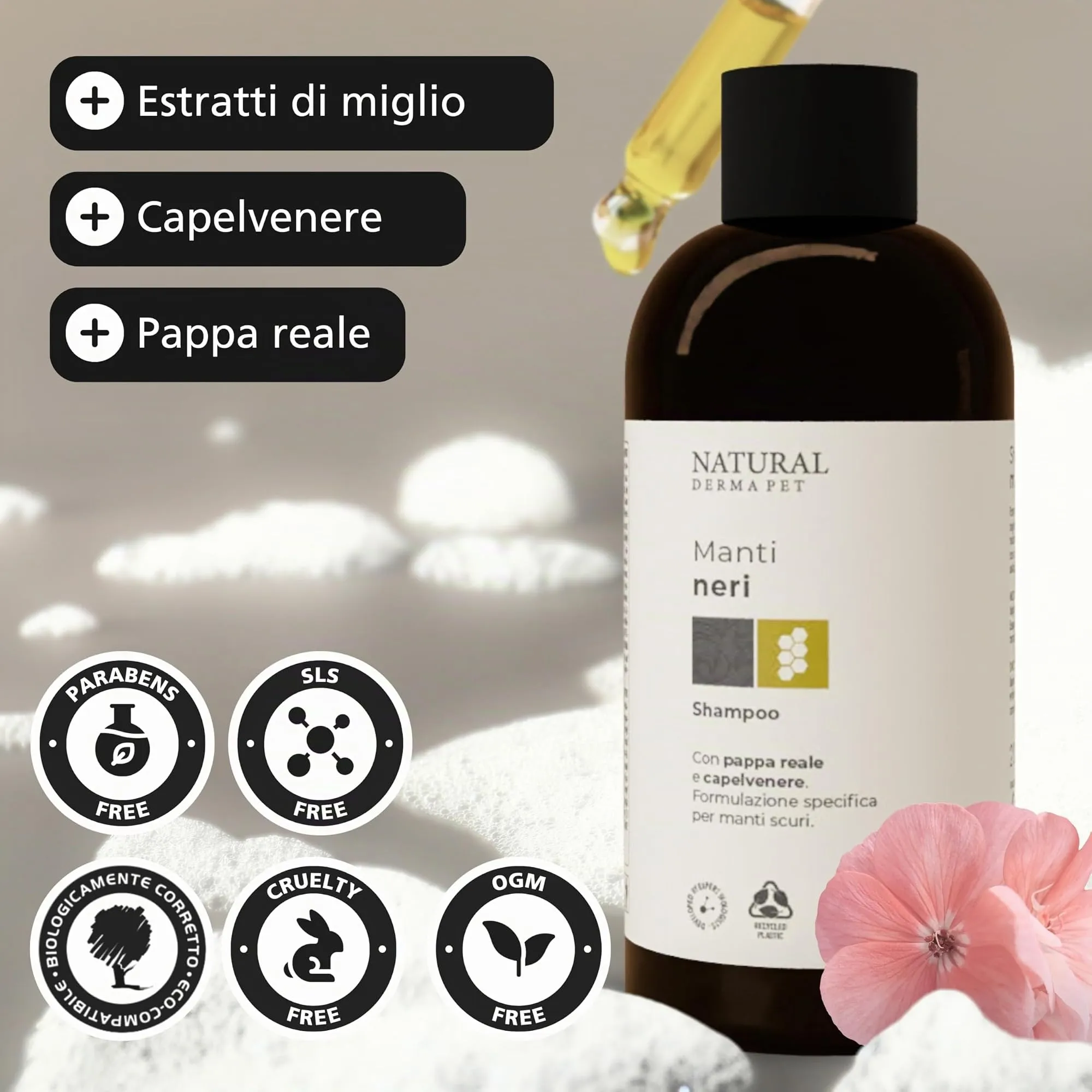Natural Derma Pet Shampoo per Cani Pelo Nero e Manti Scuri, 200 ml - immagine 3