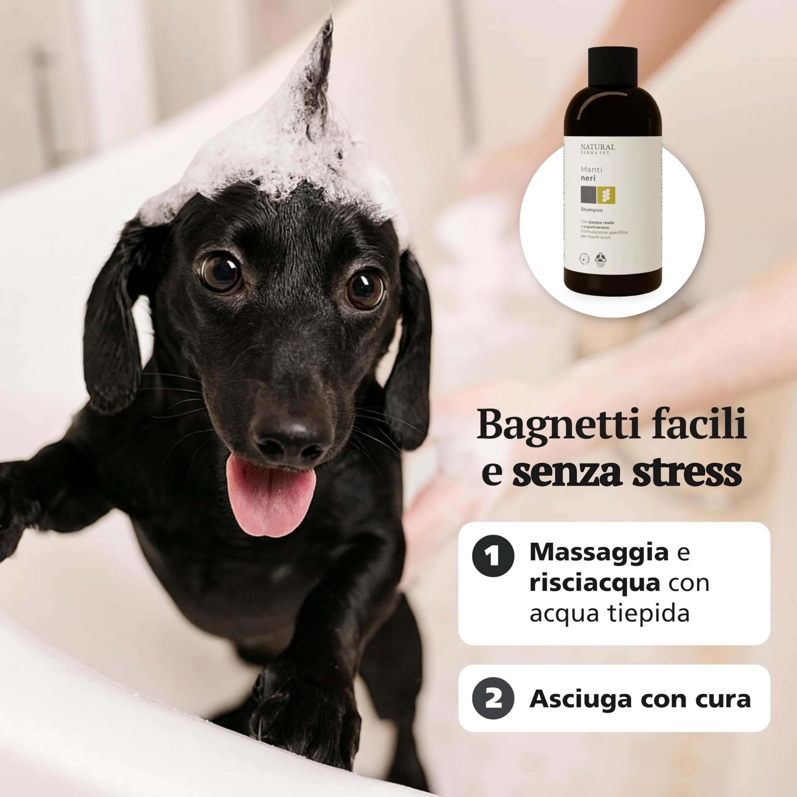 Natural Derma Pet Shampoo per Cani Pelo Nero e Manti Scuri, 200 ml - immagine 4