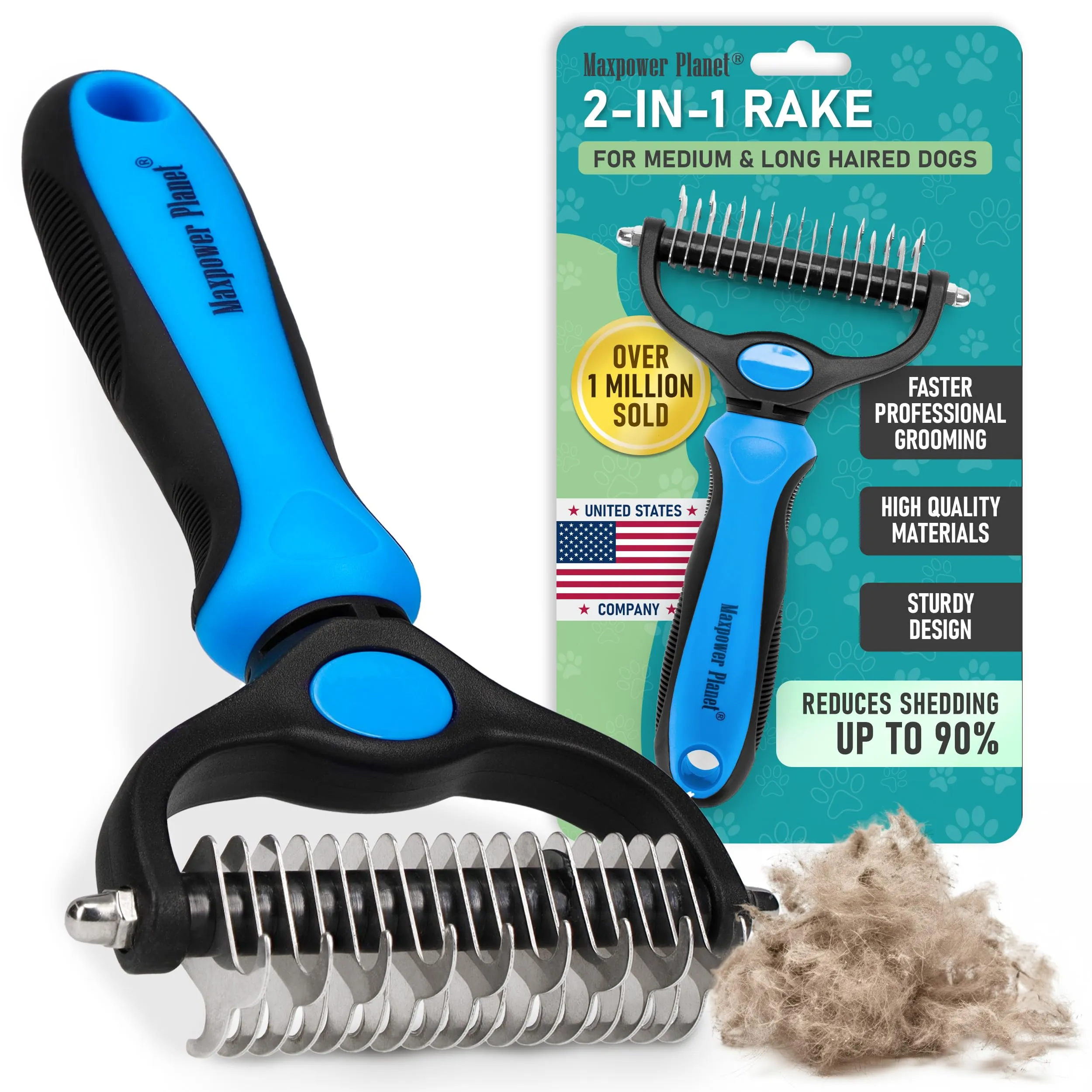 Maxpower Planet Pet Grooming Tool, Doppio Lato ed Extra Largo, Blu - immagine 1