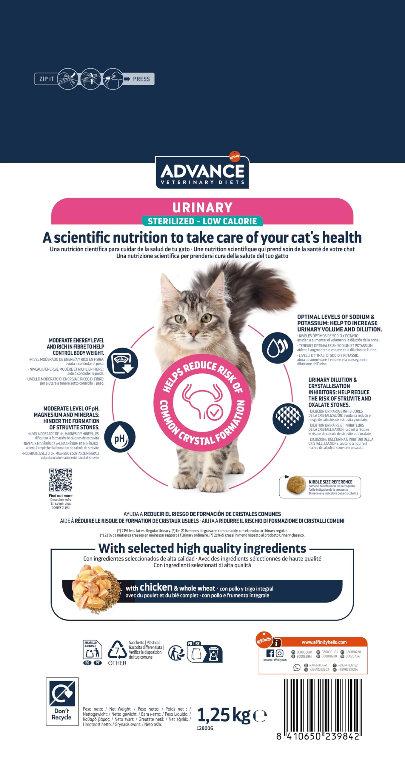 Affinity Advance Veterinary Diets Urinary Sterilized Low Calories Cat Food, 1.25kg - immagine 4