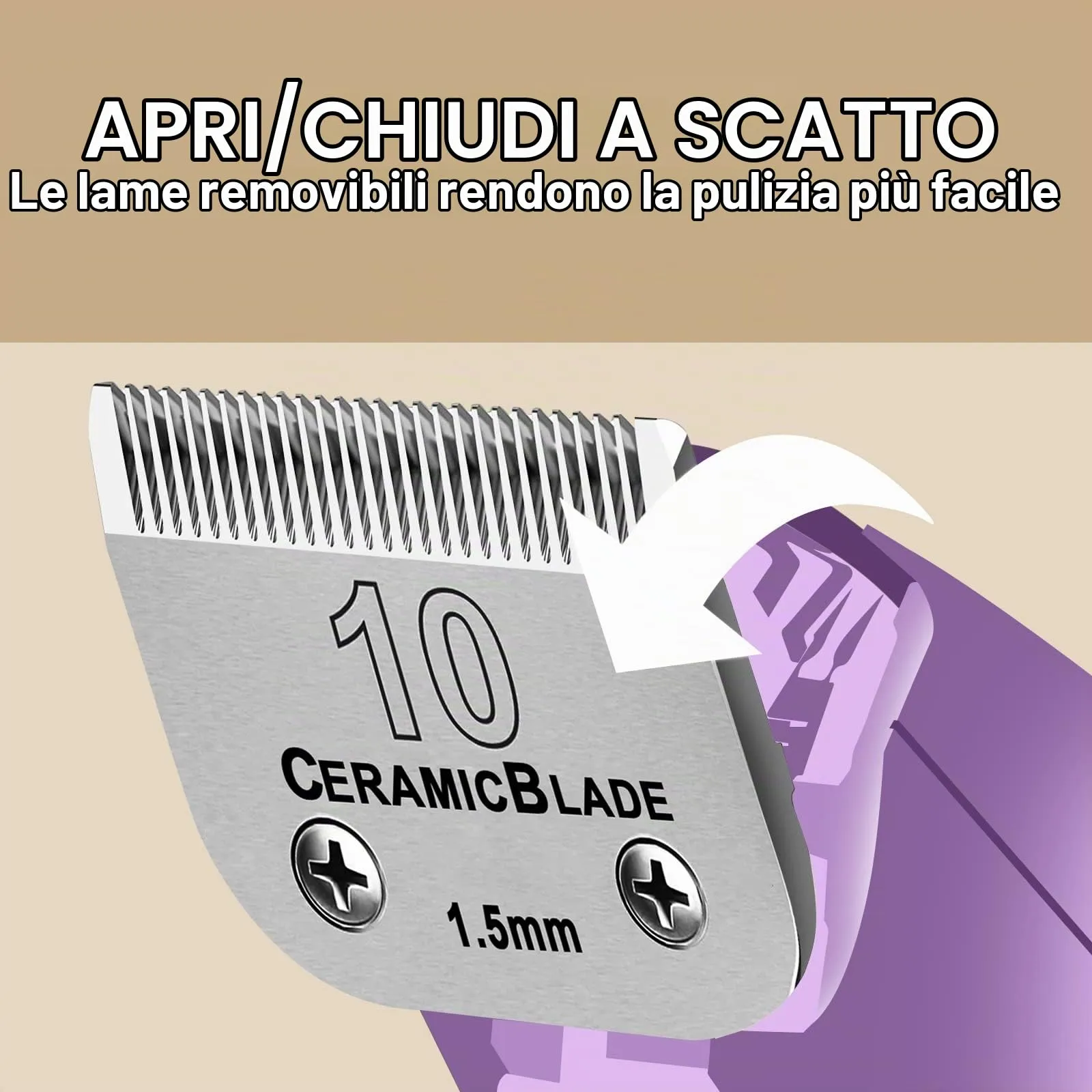 AUDOC Lame in ceramica staccabili per tosatrice per cani, compatibili con Andis, Oster A5 e Wahl serie KM, lunghezza di taglio 1,5 mm (10#) - immagine 2
