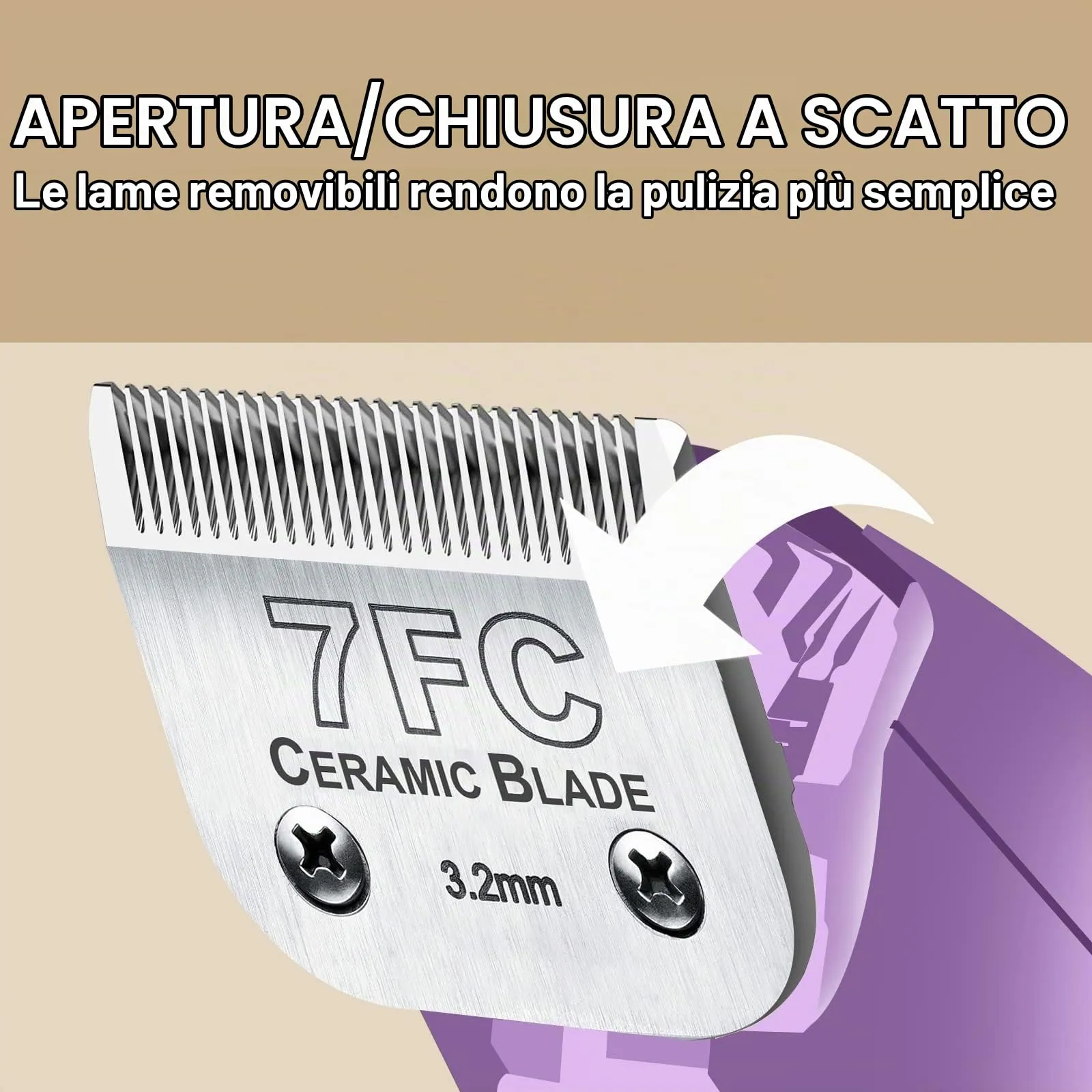 AUDOC Lame in Ceramica Staccabili per Tosatrice Cani, Compatibili con Andis, Oster A5 e Wahl KM, Taglia 7FC 3,2 mm - immagine 4