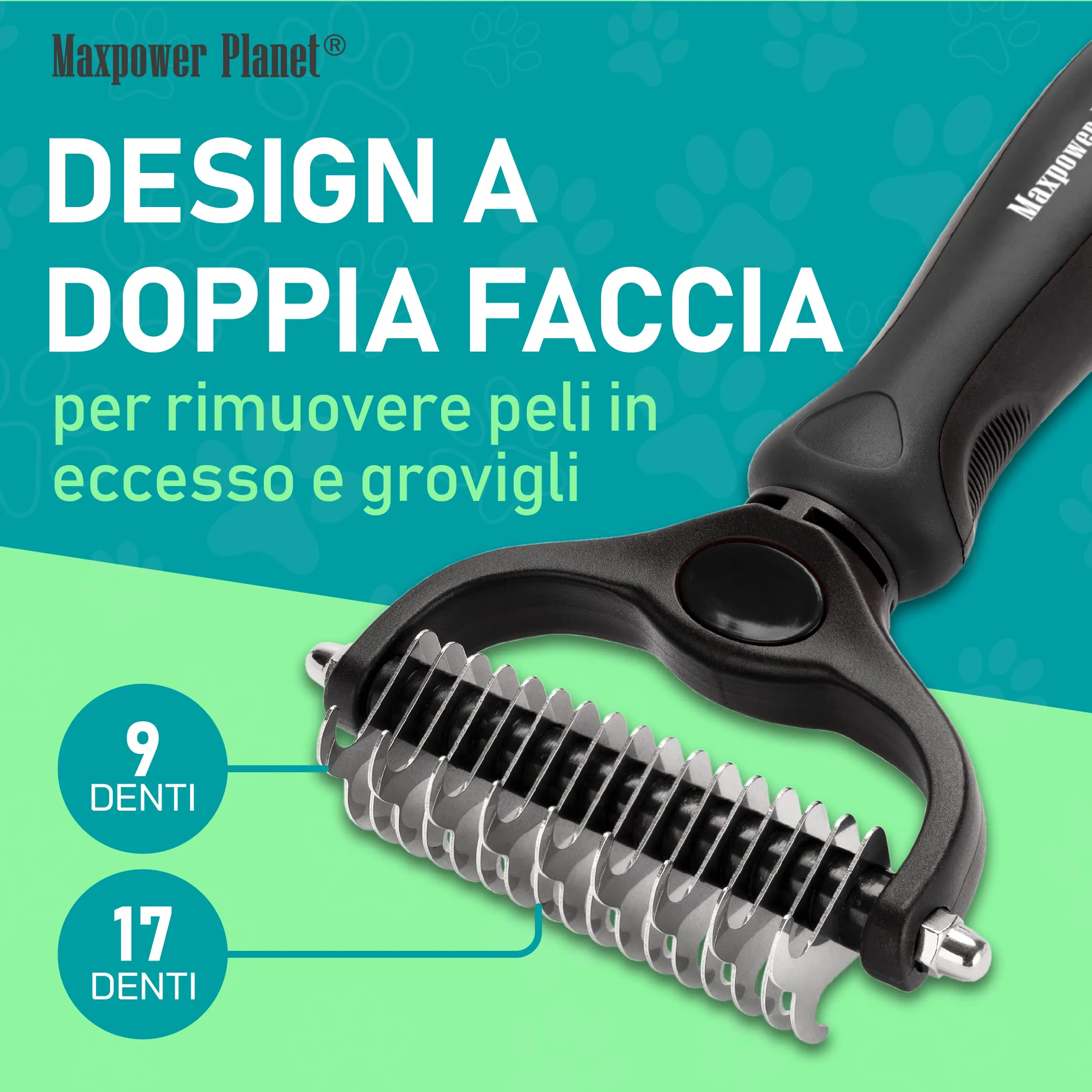 Maxpower Planet Spazzola per cani e gatti a pelo lungo, rastrello per sottopelo e districatore, nero - immagine 2