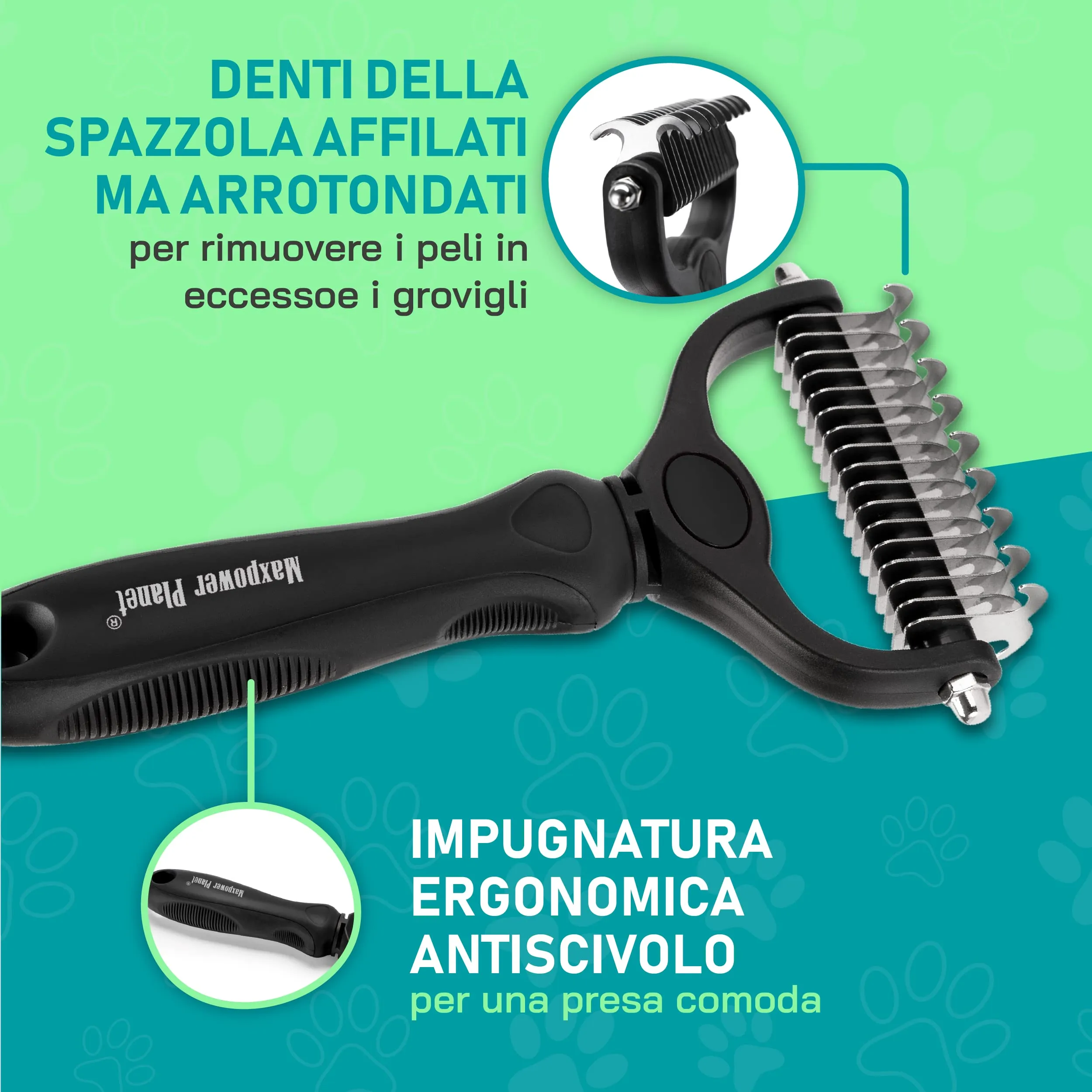Maxpower Planet Spazzola per cani e gatti a pelo lungo, rastrello per sottopelo e districatore, nero - immagine 4