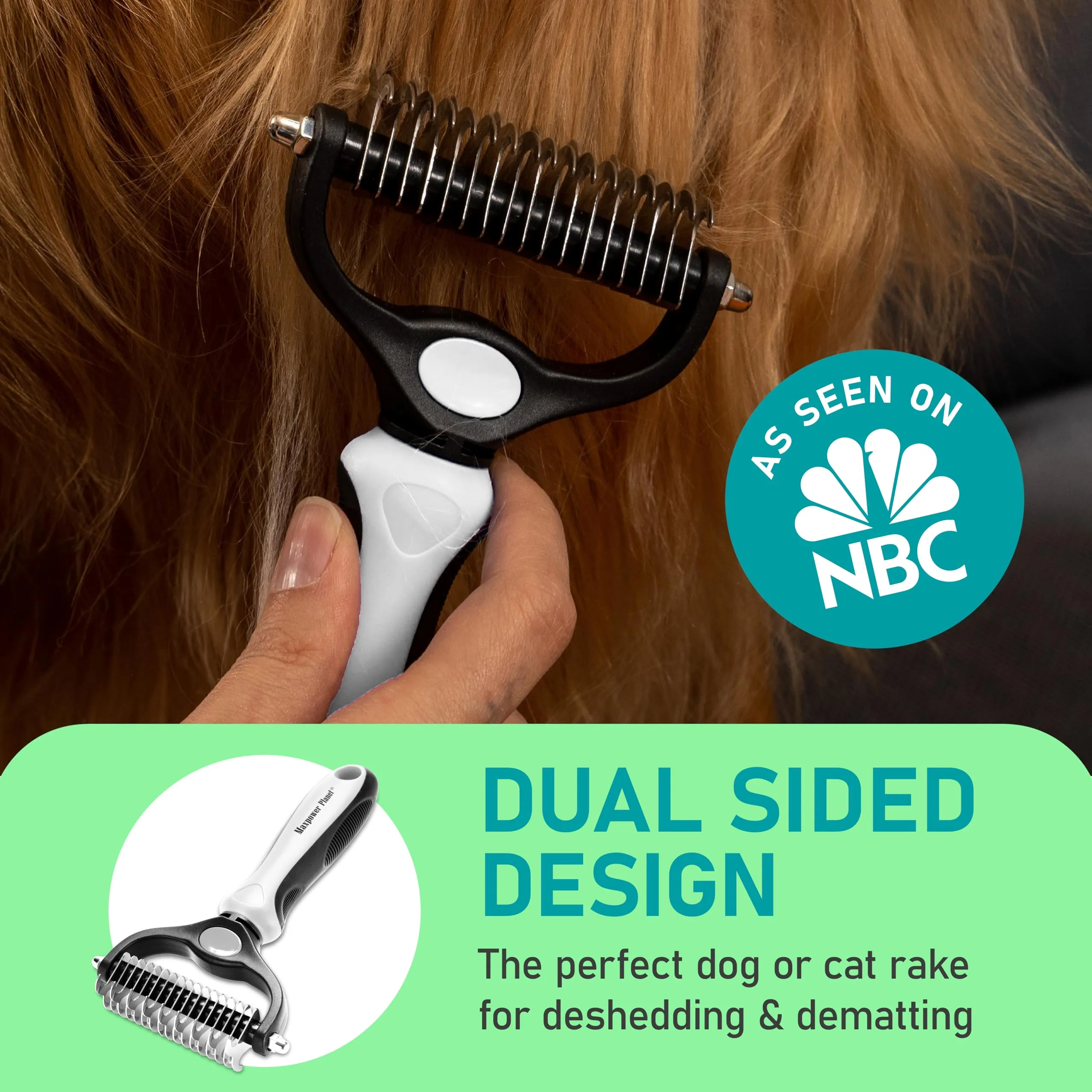 Maxpower Planet Spazzola per Toelettatura Animali Domestici, Pettine a Doppio Lato per Sottopelo Cani e Gatti, Large, Bianco - immagine 2