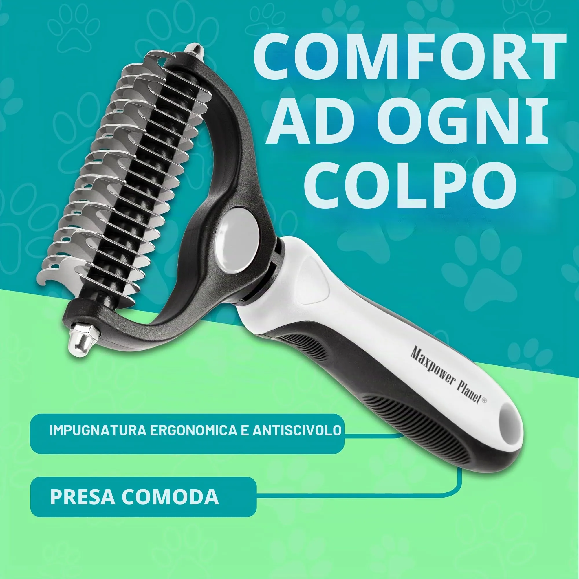 Maxpower Planet Spazzola per Toelettatura Animali Domestici, Pettine a Doppio Lato per Sottopelo Cani e Gatti, Large, Bianco - immagine 8