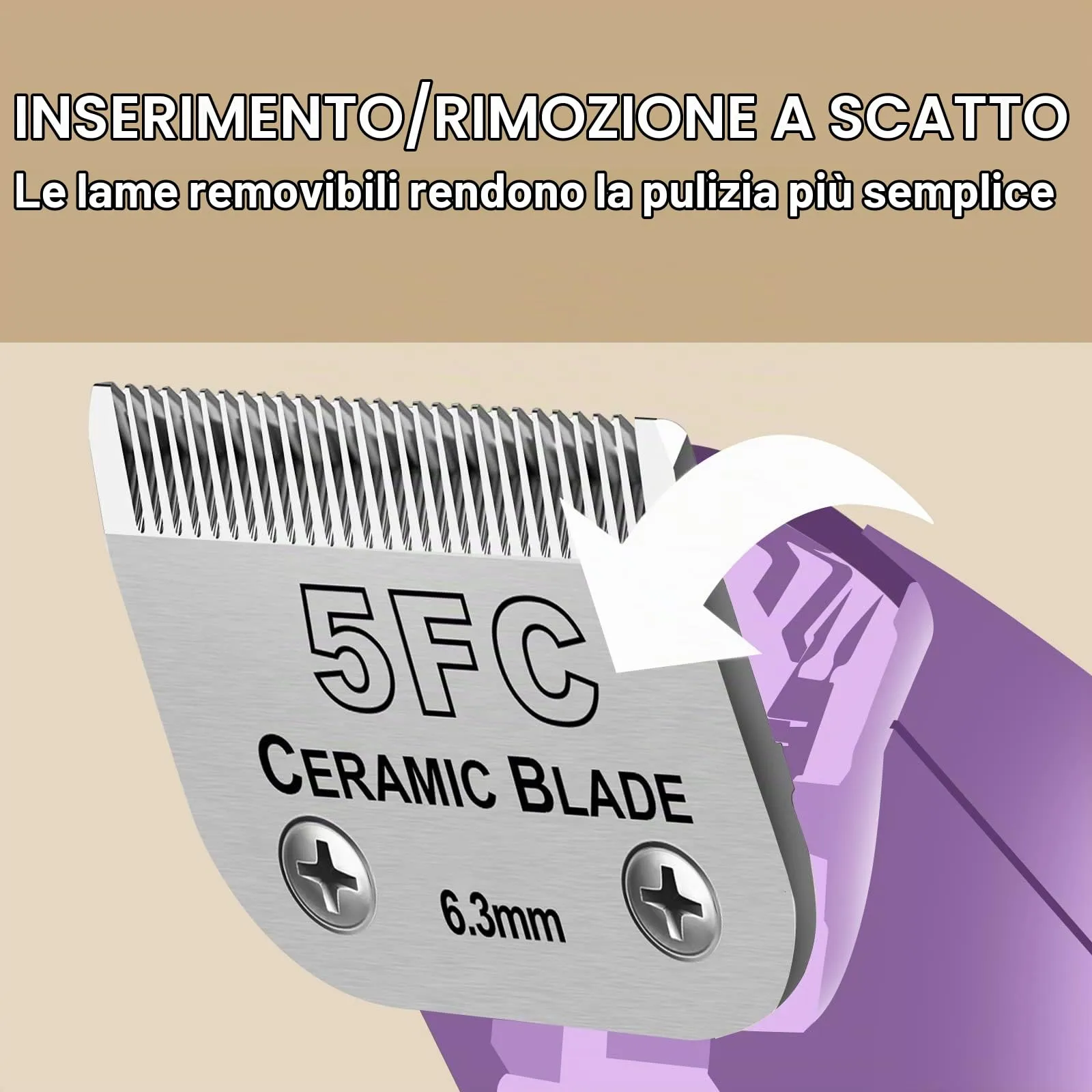 AUDOC Lame in ceramica staccabili per tosatrice cani, compatibili con Andis, Oster A5, Wahl serie KM, taglia 5FC 1/4" (6,3 mm) - immagine 2