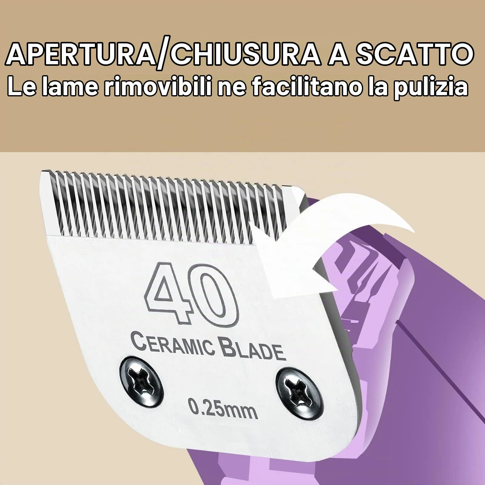 AUDOC Lame in Ceramica Staccabili per Tosatrice Cani, compatibili con Andis, Oster A5, Wahl serie KM, 0,25 mm (40#) - immagine 2