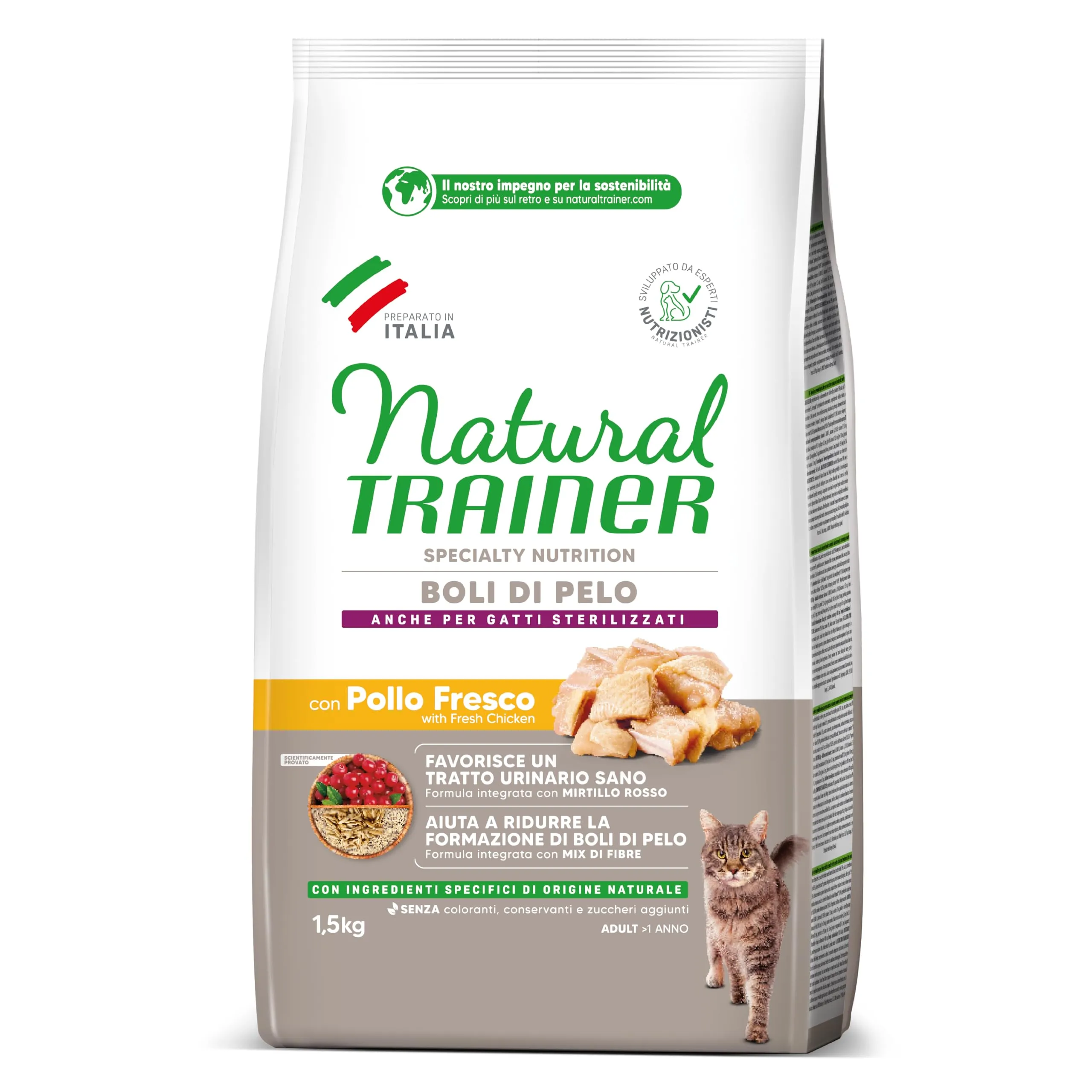 Trainer Natural Cibo per Gatti Adulti Boli di Pelo con Pollo Fresco - 1,5kg - immagine 1