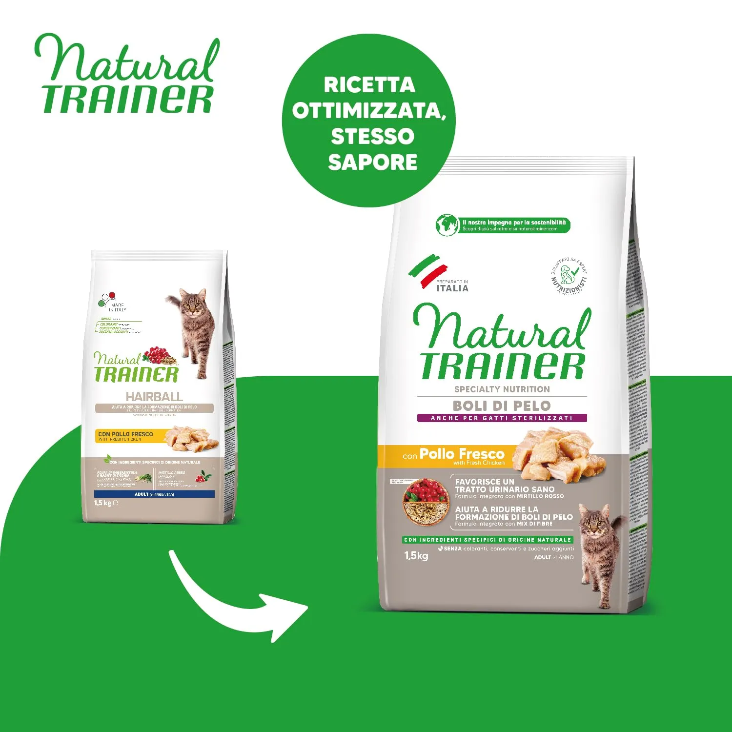 Trainer Natural Cibo per Gatti Adulti Boli di Pelo con Pollo Fresco - 1,5kg - immagine 2